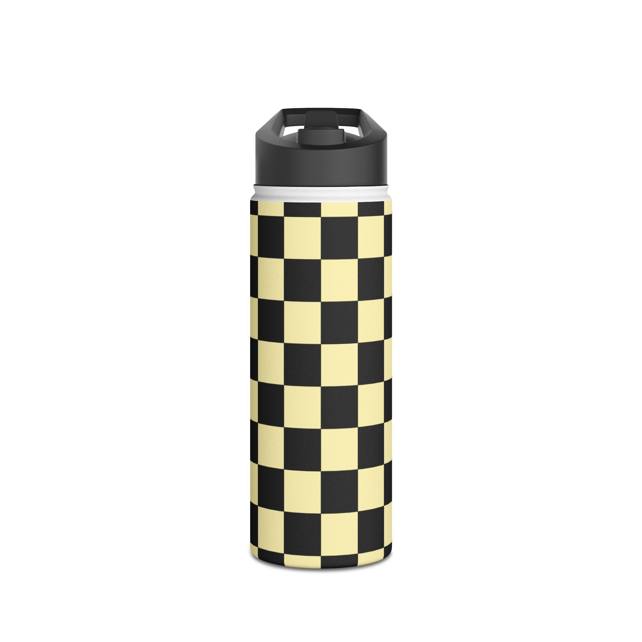 Checkerboard Black and Yellow Stainless Steel Water Bottle, Standard Lid, Artsulli - Art is Long, Life is Short, Mug, Size, 18oz, Color, White, , , 20761681681689423709