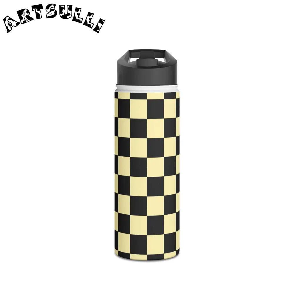 JAKKOUTTHEBXX Checkerboard Black and Yellow Stainless Steel Water