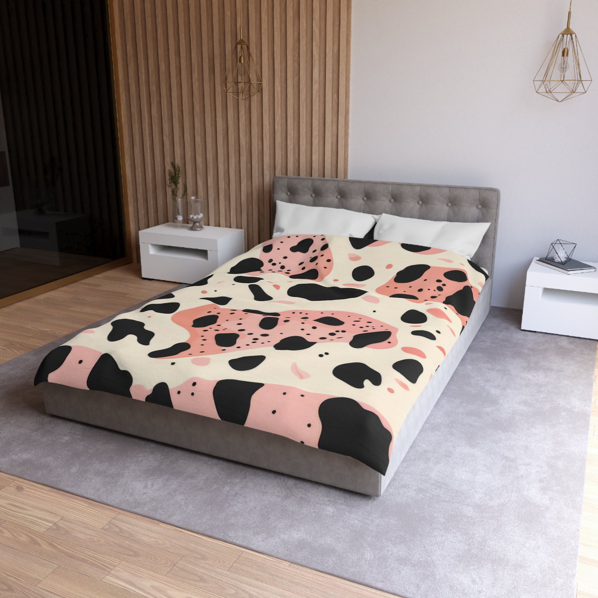 Organic Cow Print Cream and Pink Microfiber Duvet Cover, Artsulli - Art is Long, Life is Short, Home Decor, , , , , , , 