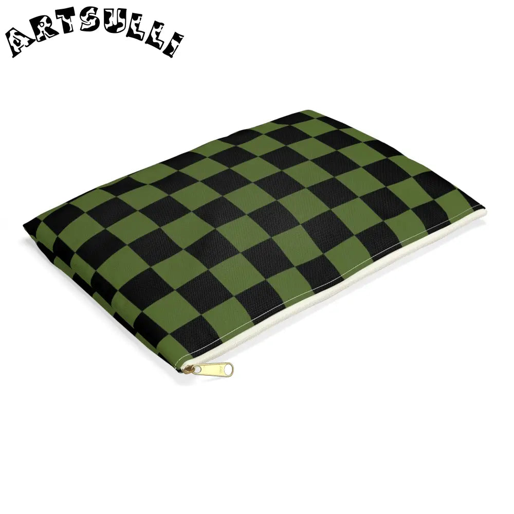JAKKOUTTHEBXX Checkerboard Olive Green and Black Accessory Pouch