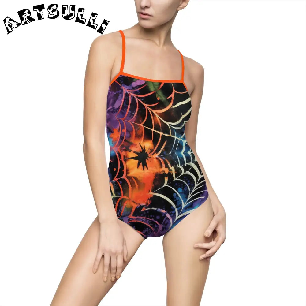 JAKKOUTTHEBXX Colorful Spider Web One-Piece Swimsuit 2025