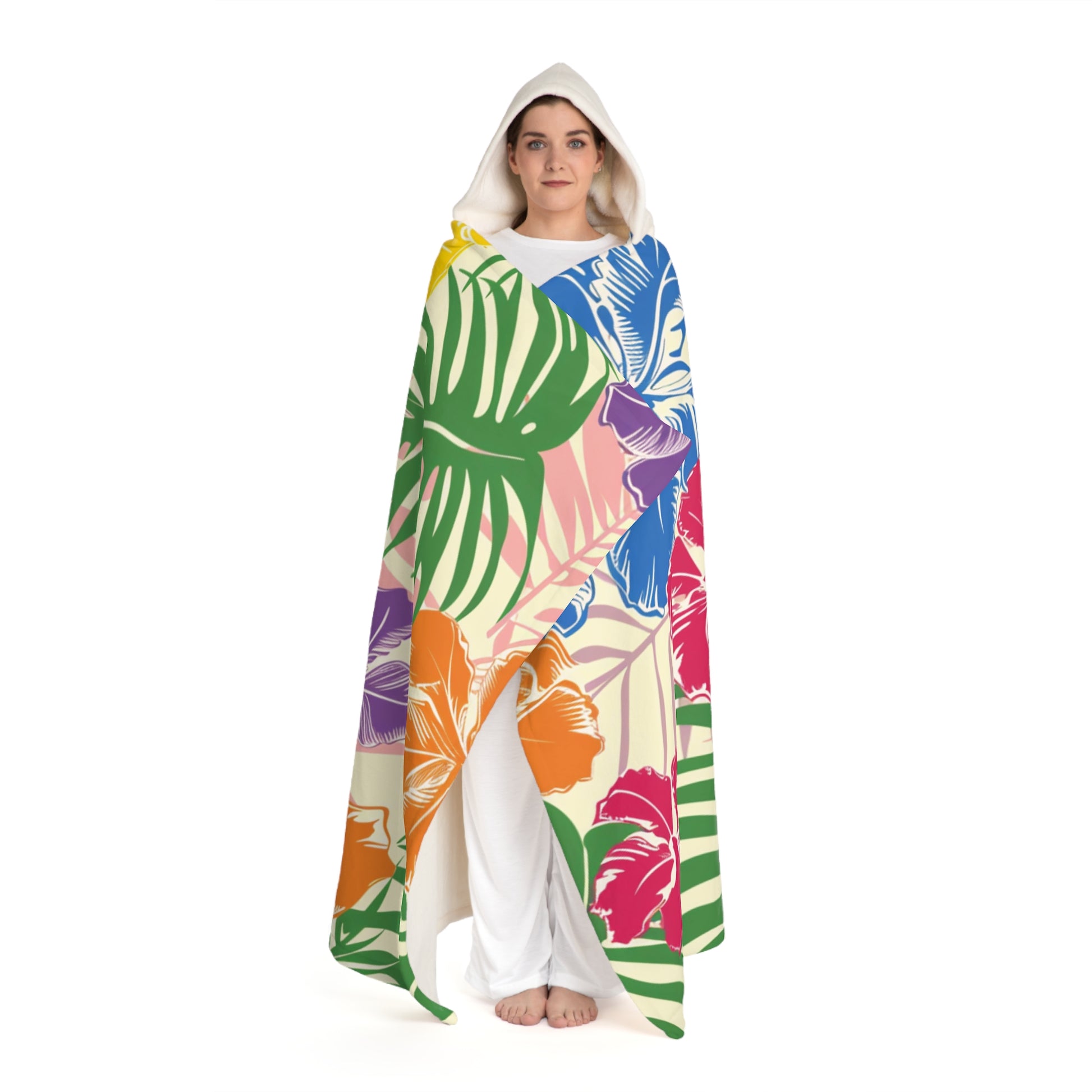Blooming Tropical Flowers Hooded Sherpa Fleece Blanket, Artsulli - Art is Long, Life is Short, All Over Prints, , , , , , , 