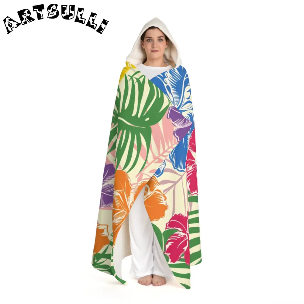JAKKOUTTHEBXX Tropical Floral Hooded Sherpa Fleece Blanket 2025