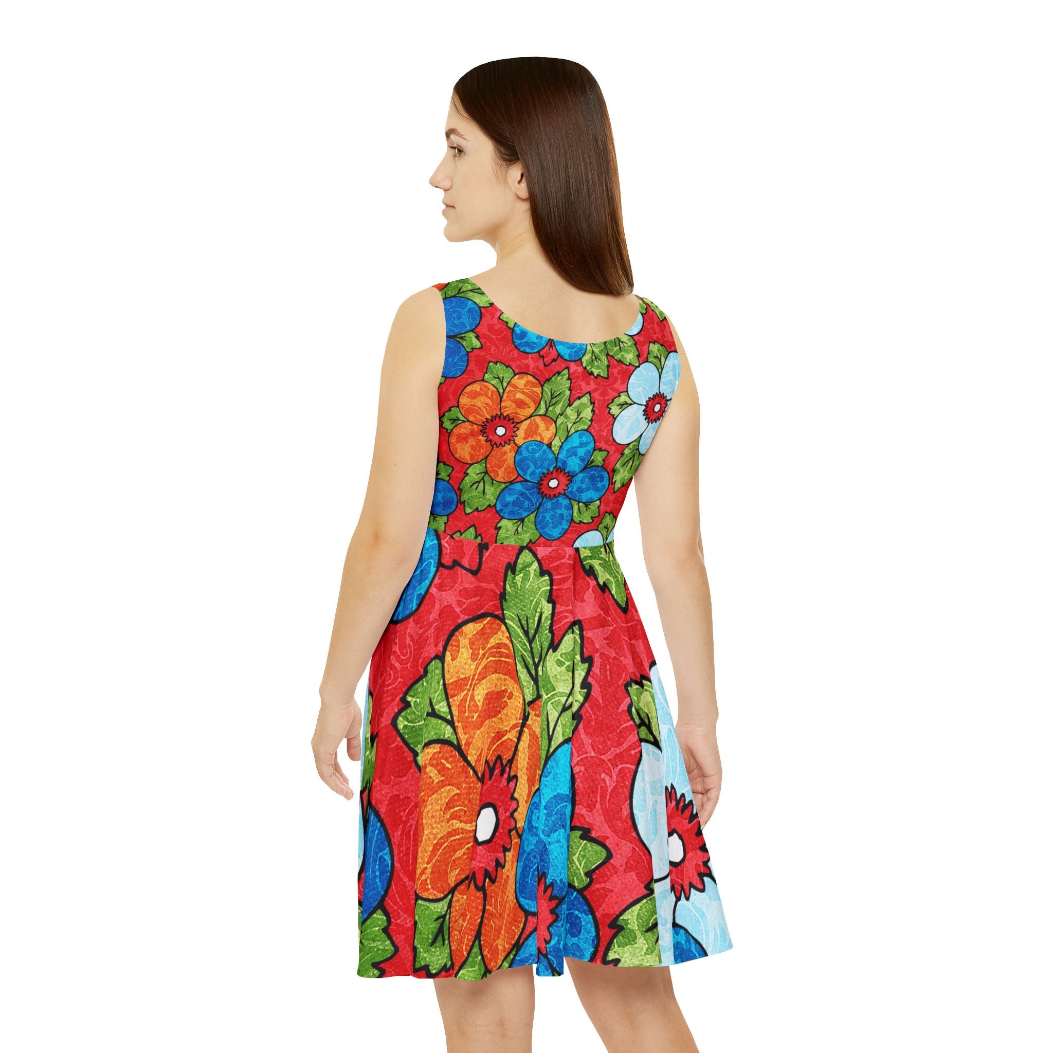 Groovy Yellow Floral Kl II Groovy Red Floral Kl Women's Skater Dress (AOP), Artsulli - Art is Long, Life is Short, All Over Prints, , , , , , , 
