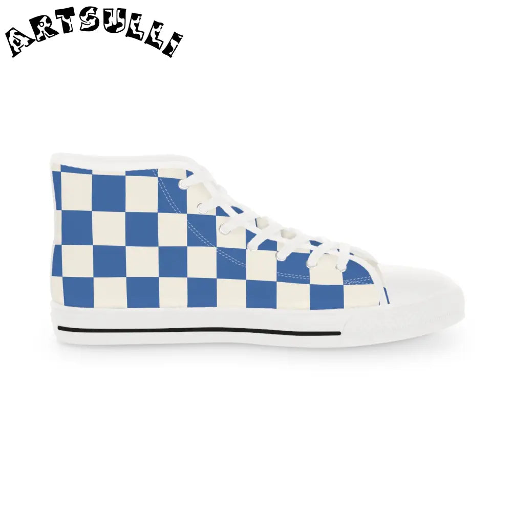 JAKKOUTTHEBXX Checkerboard Blue Men’s High Top Sneakers