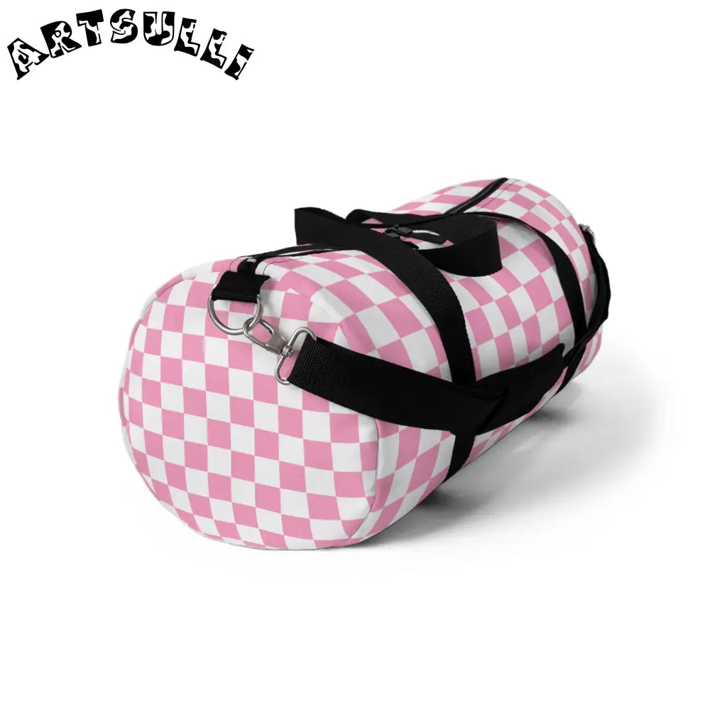 JAKKOUTTHEBXX Checkerboard II Hot Pink and White Duffel Bag