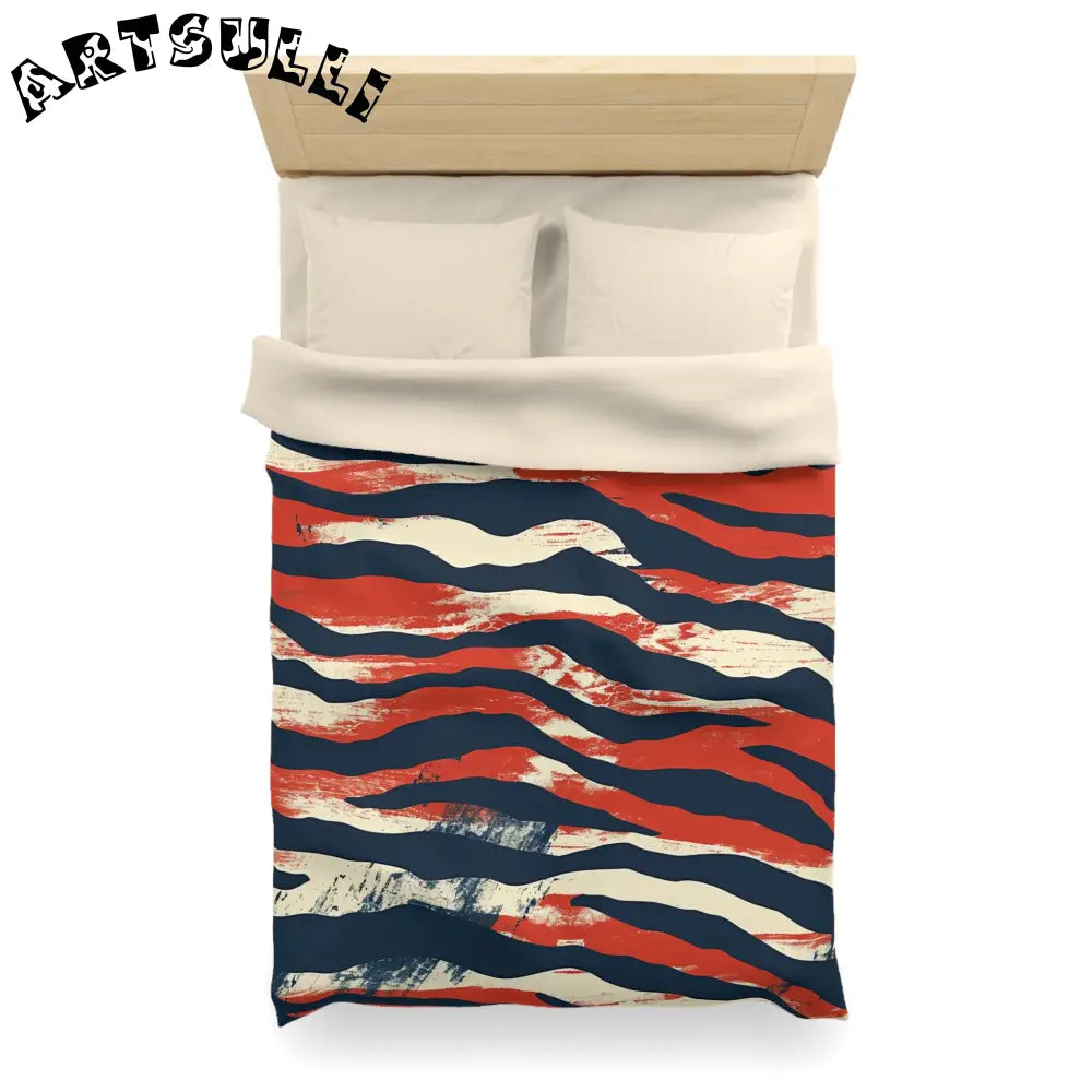 JAKKOUTTHEBXX Art Printed Abstract Striped Throw Blanket Red Navy