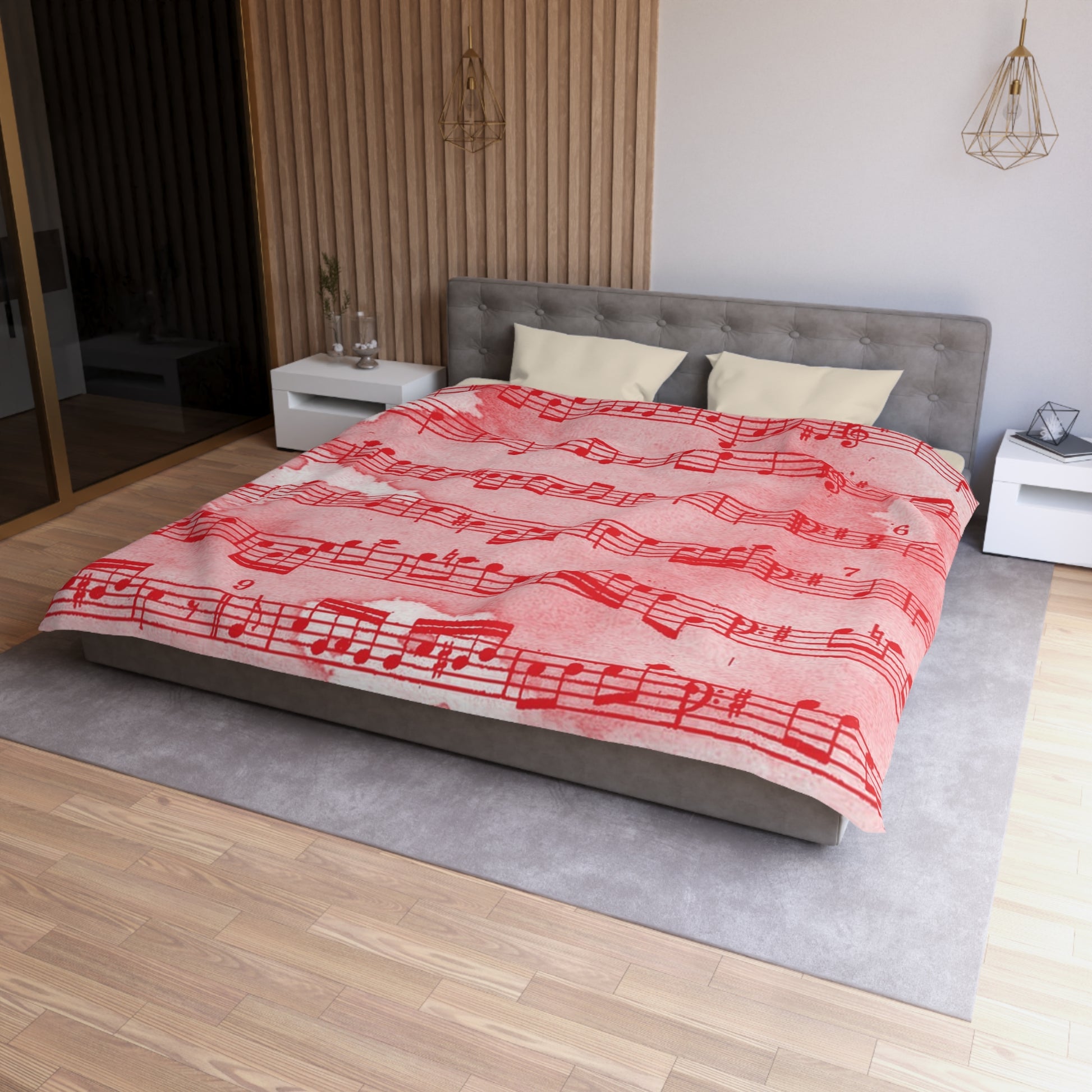 Drip Spill Type Beat Sheet Music Red Microfiber Duvet Cover, Artsulli - Art is Long, Life is Short, Home Decor, , , , , , , 