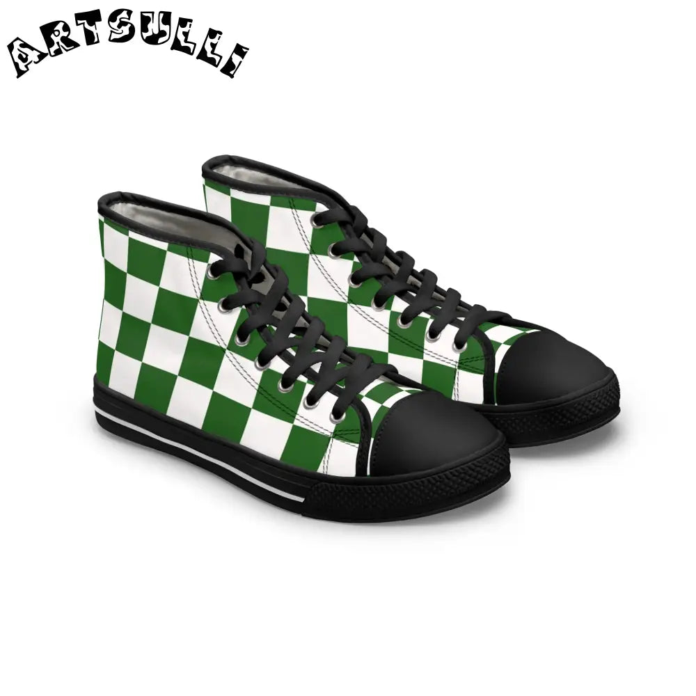 JAKKOUTTHEBXX Checkerboard White and Dark Green Women’s High Top