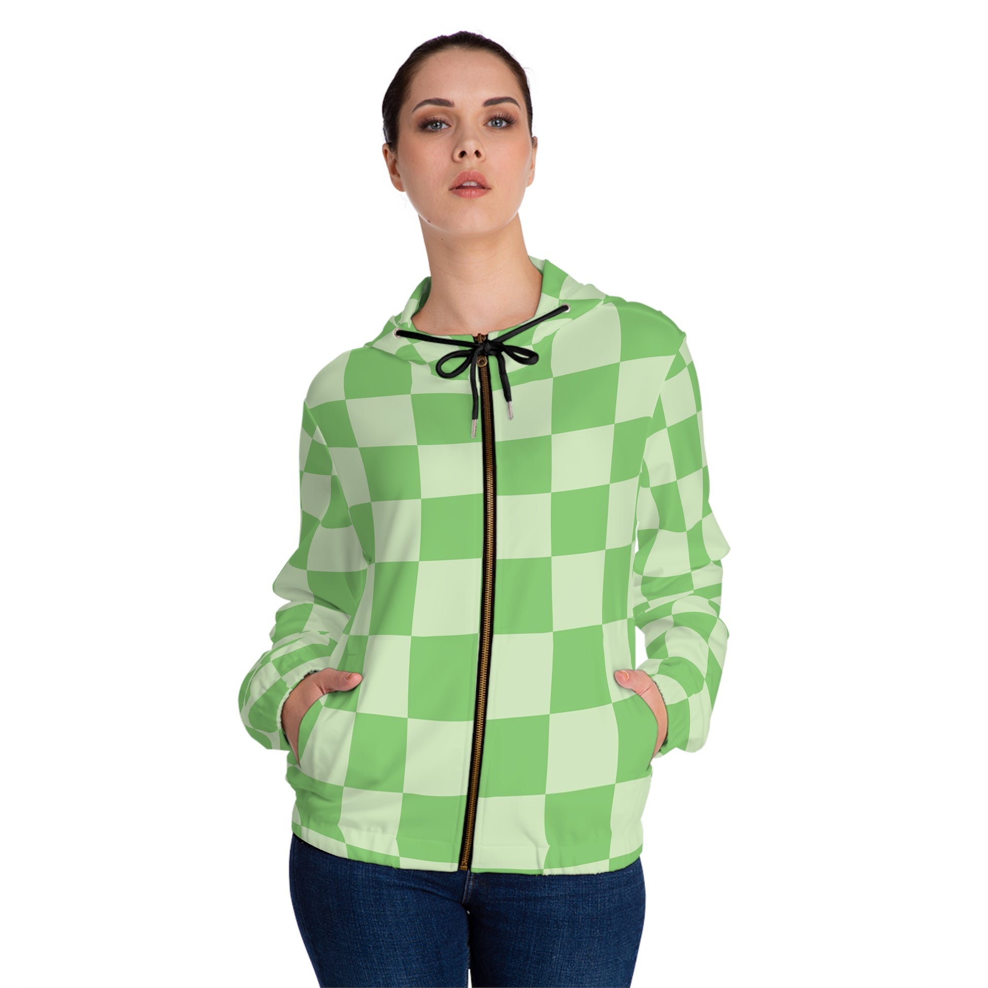 Checkerboard Green Women’s Full-Zip Hoodie (AOP), Artsulli - Art is Long, Life is Short, All Over Prints, , , , , , , 