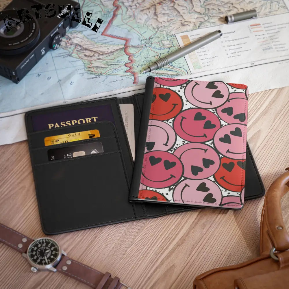JAKKOUTTHEBXX Smiley Face x Heart Eyes Pink and Red Passport Cover