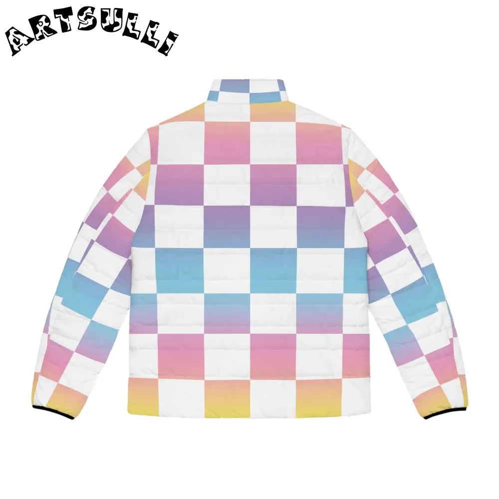 JAKKOUTTHEBXX Vaporwave Check Men’s Puffer Jacket (AOP)