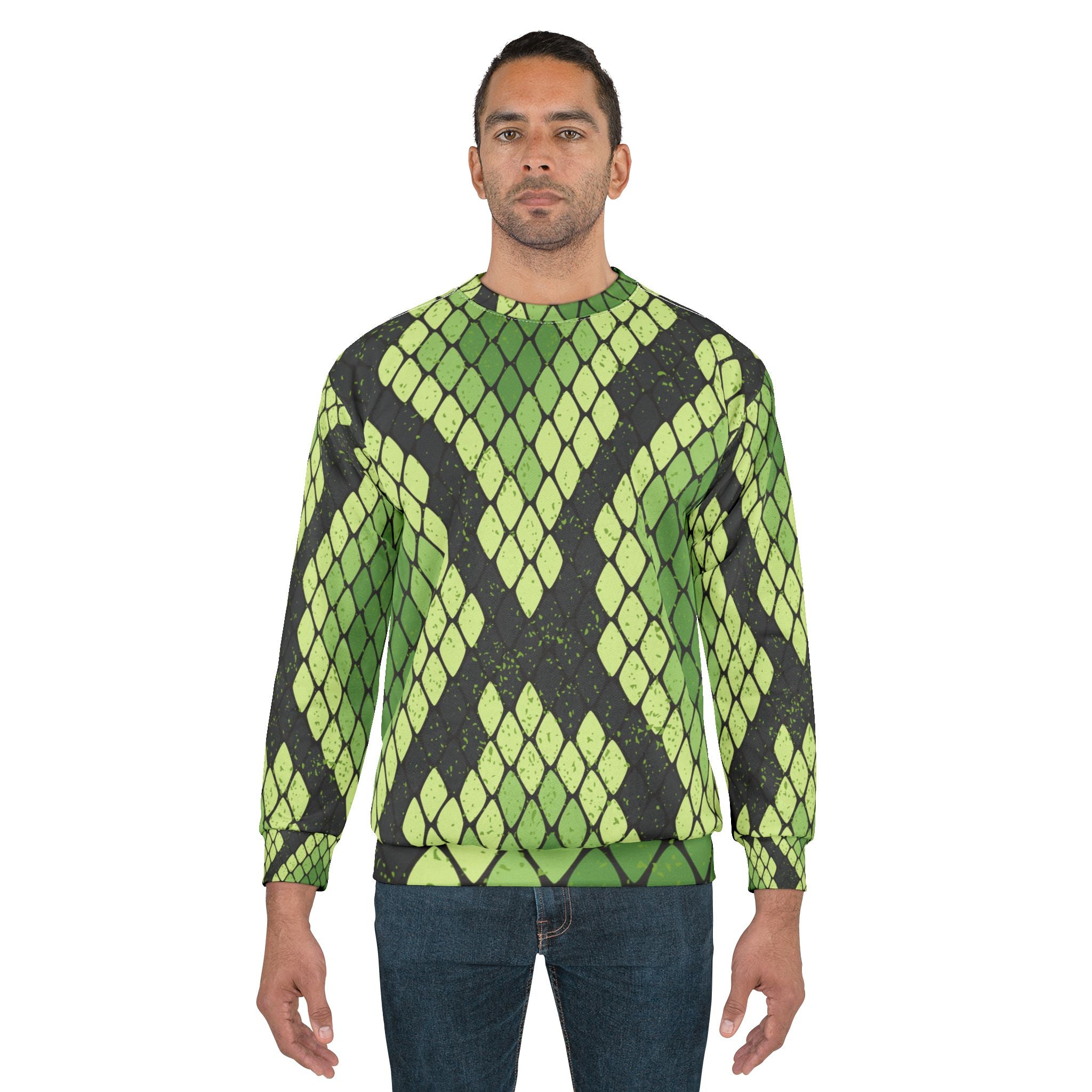 Snake Skin Green and Black Unisex Sweatshirt (AOP), Artsulli - Art is Long, Life is Short, All Over Prints, , , , , , , 