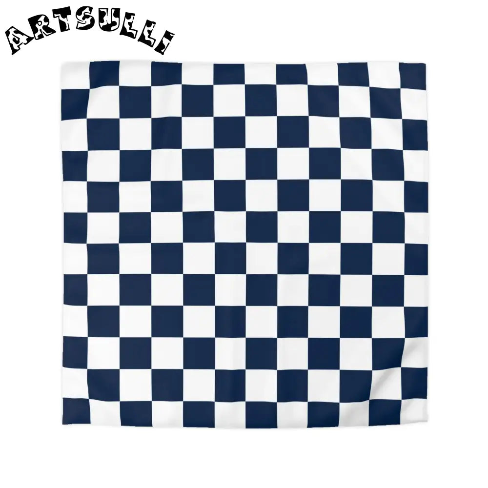 JAKKOUTTHEBXX Checkerboard White and Navy Blue Microfiber Duvet
