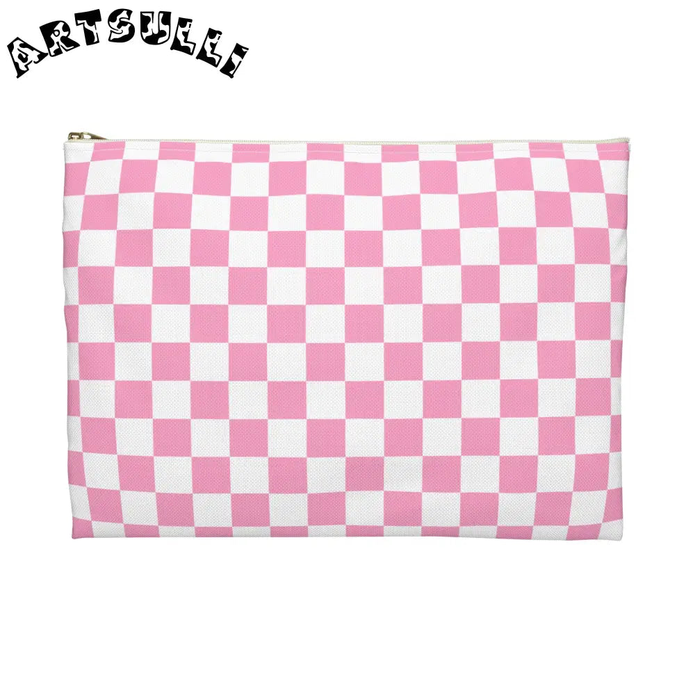 JAKKOUTTHEBXX Checkerboard II Hot Pink and White Accessory Pouch