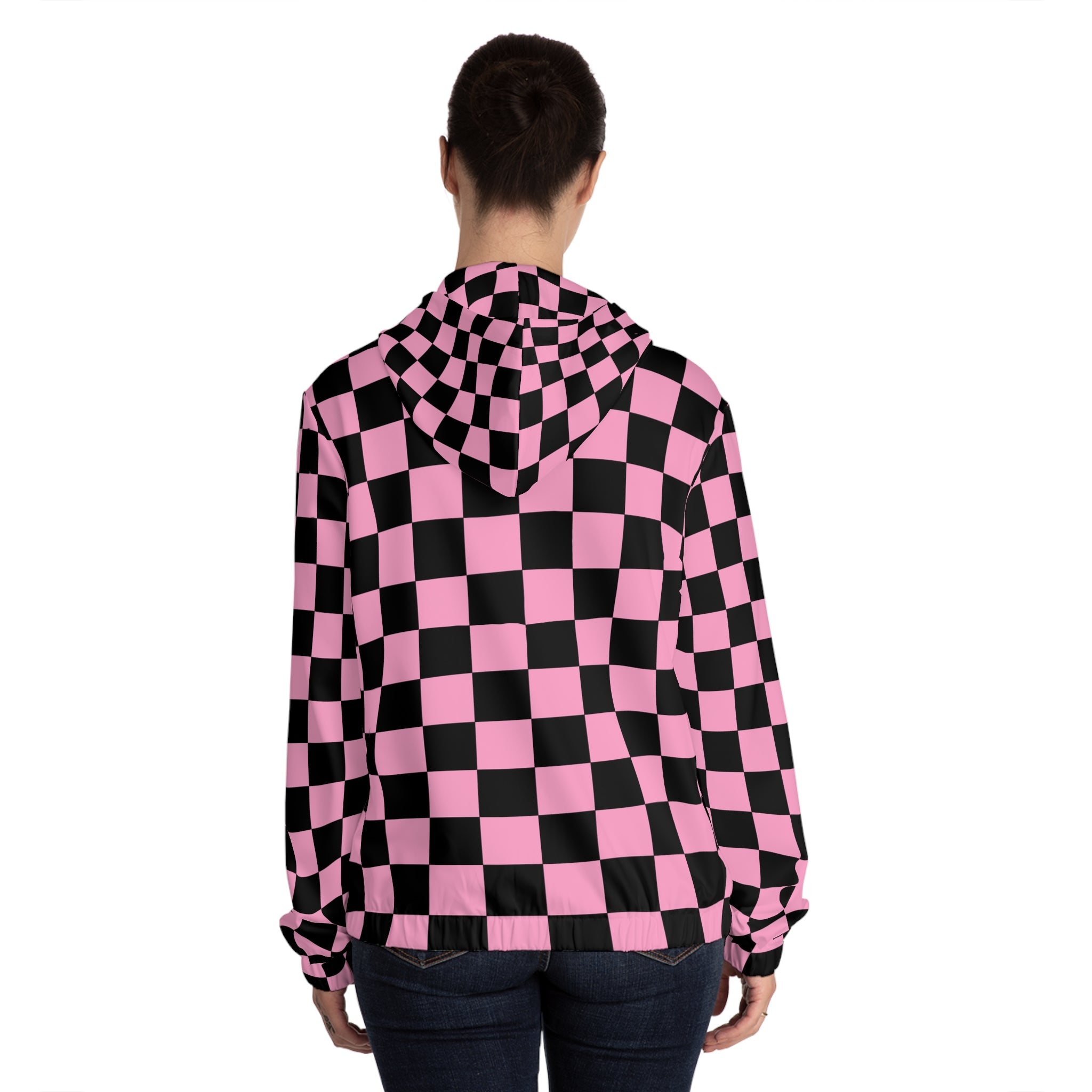 Checkerboard Black and Pink Women’s Full-Zip Hoodie (AOP), Artsulli - Art is Long, Life is Short, All Over Prints, , , , , , , 