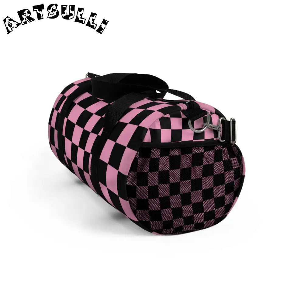 JAKKOUTTHEBXX Checkerboard Black and Pink Duffel Bag JAKKOUTTHEBXX