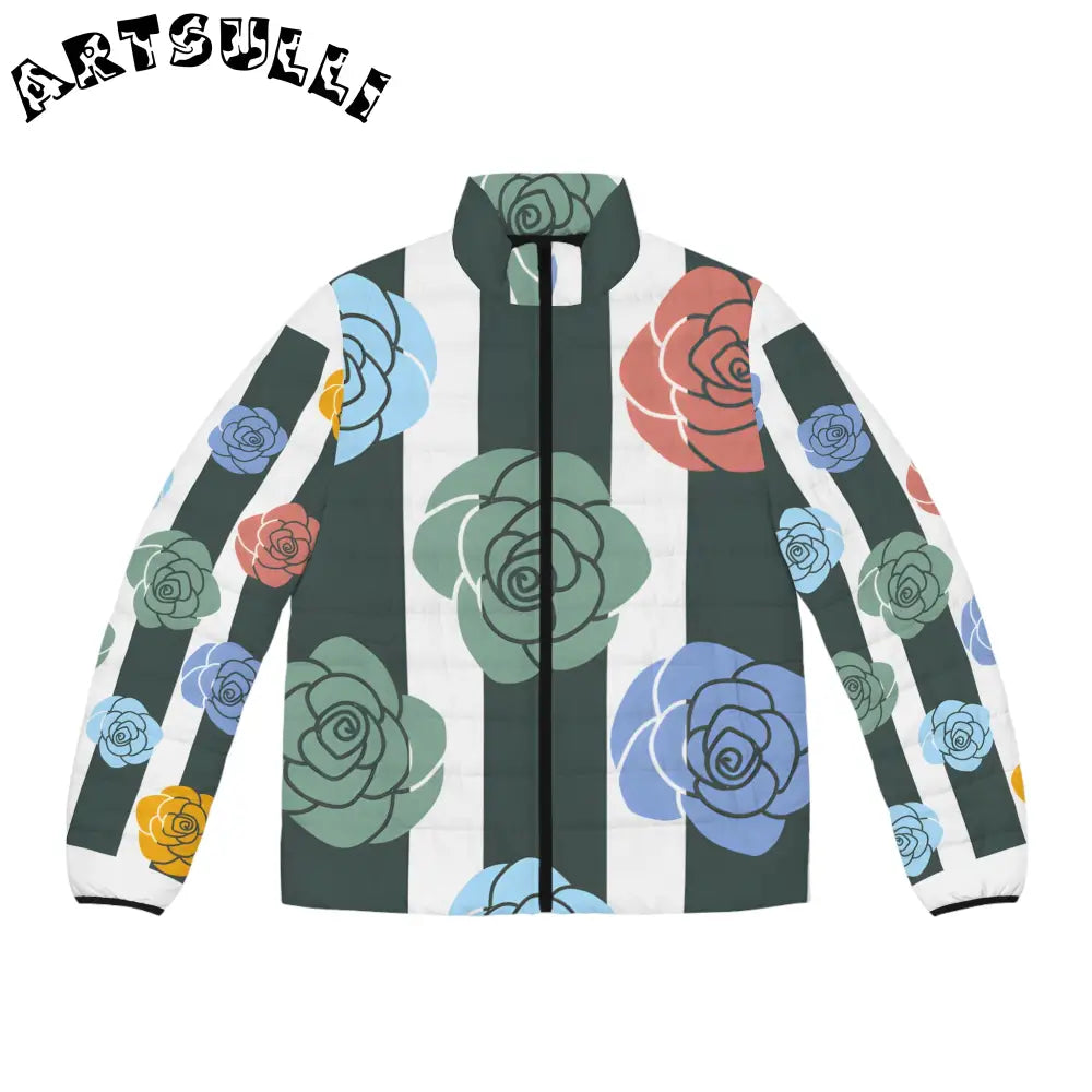 JAKKOUTTHEBXX Stripes x Roses Black and White Men’s Puffer Jacket