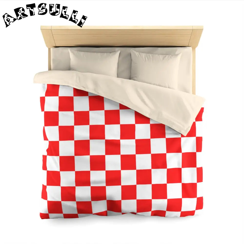 JAKKOUTTHEBXX Checkerboard Red and White Microfiber Duvet Cover