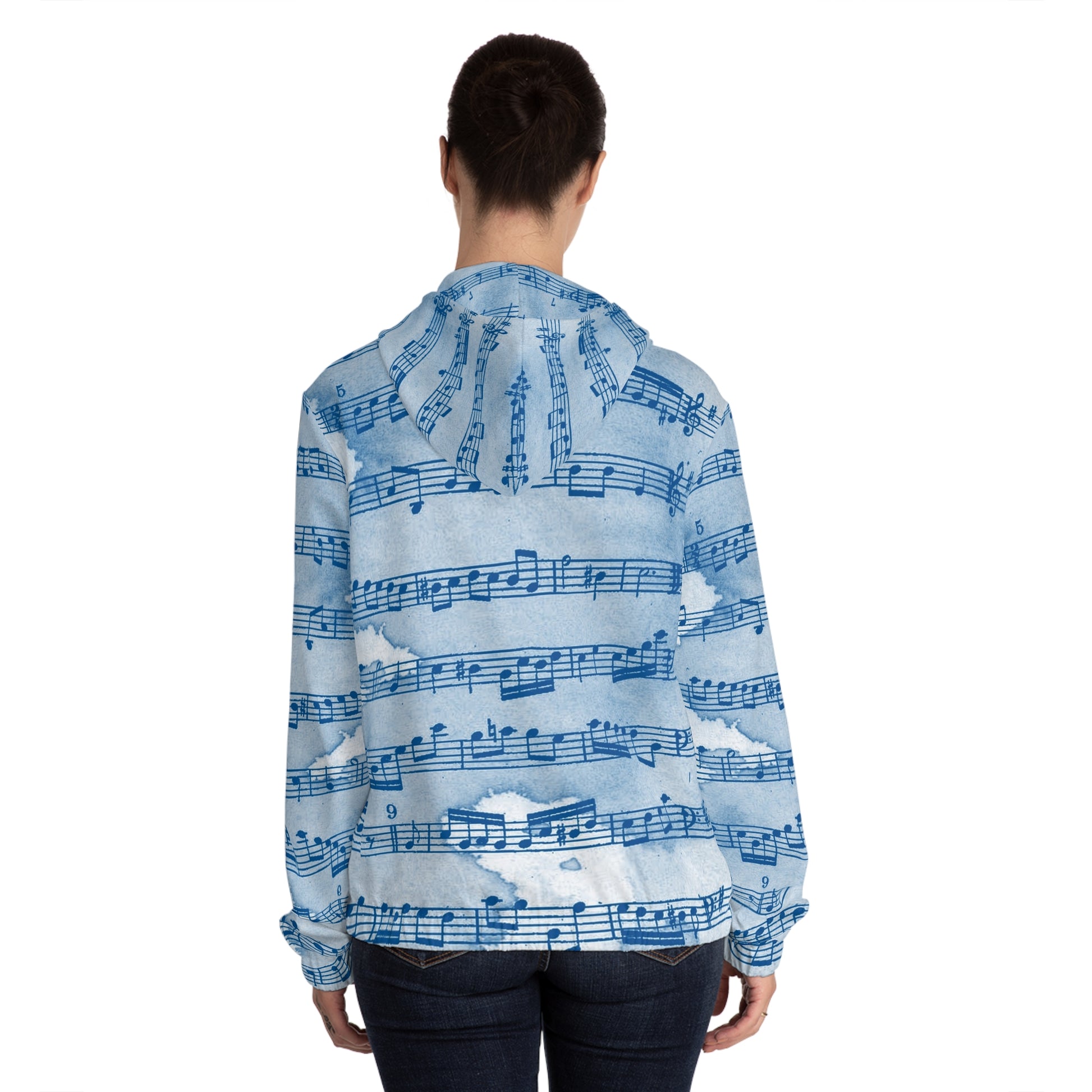 Drip Spill Type Beat Sheet Music Blue Women’s Full-Zip Hoodie (AOP), Artsulli - Art is Long, Life is Short, All Over Prints, , , , , , , 