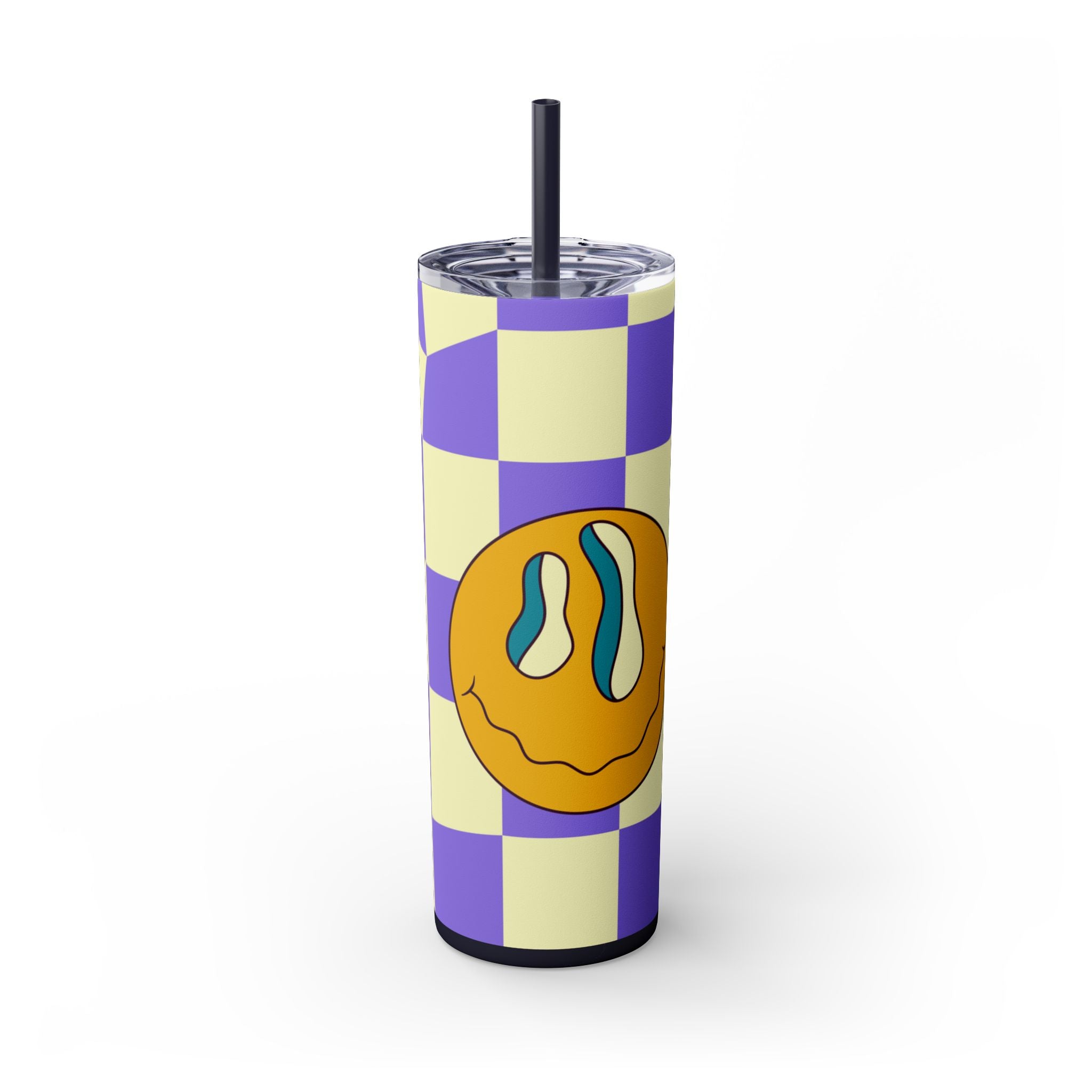 Trippy Flower Power Motifs Rave Garden Grins Skinny Tumbler with Straw, 20oz, Artsulli - Art is Long, Life is Short, Mug, , , , , , , 