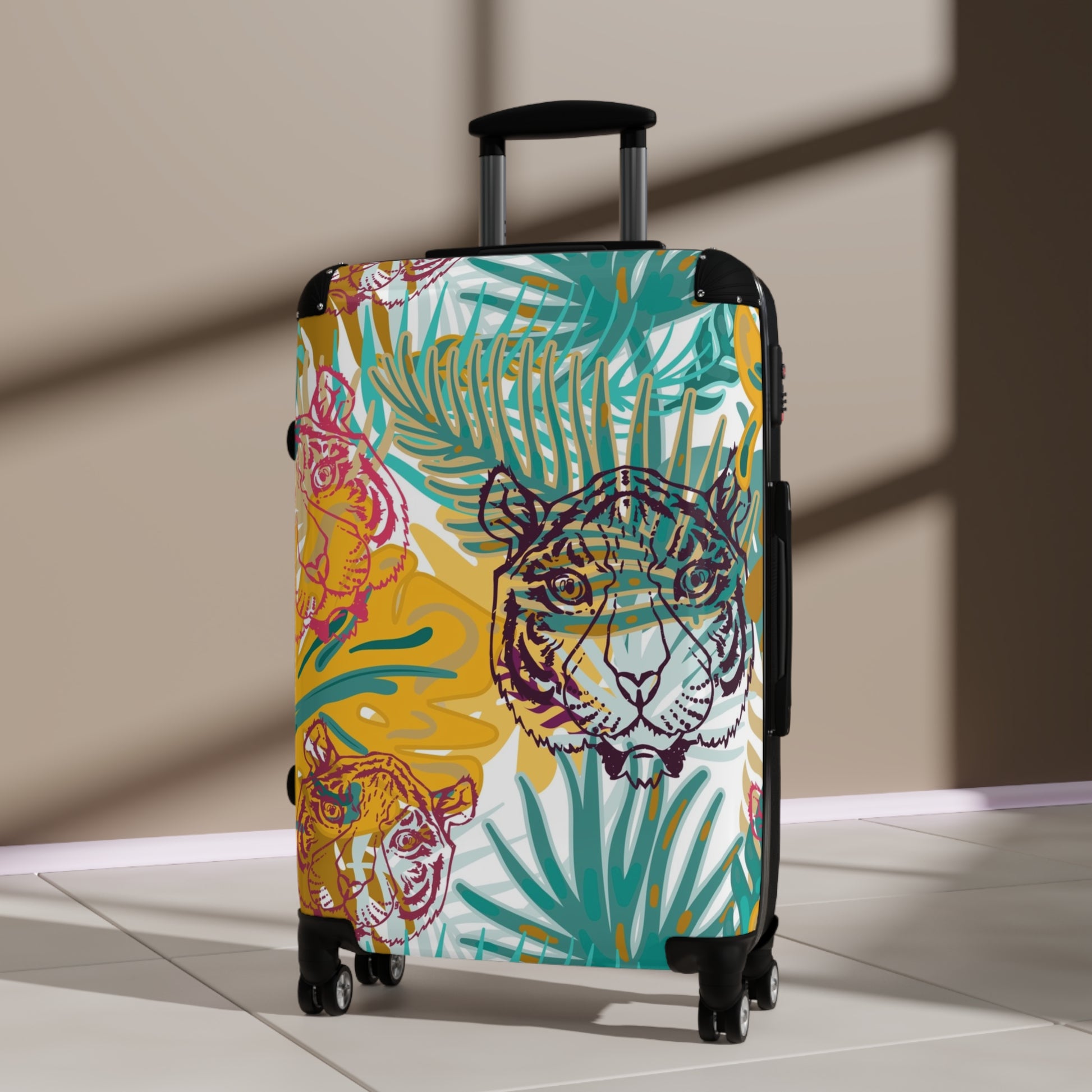 Tropical Jungle Tigers Brown and Green Suitcase, Artsulli - Art is Long, Life is Short, Bags, , , , , , , 