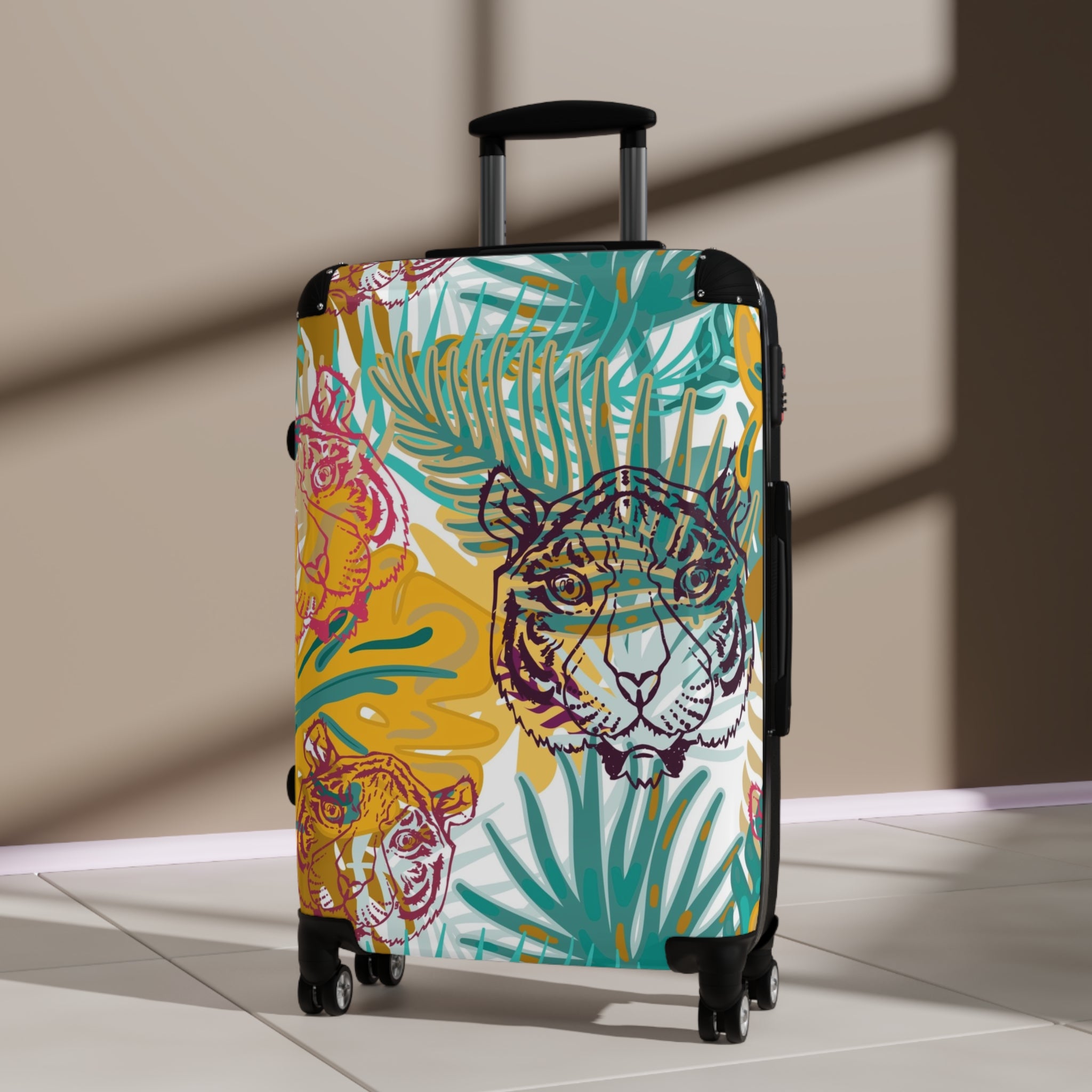 Tropical Jungle Tigers Brown and Green Suitcase, Artsulli - Art is Long, Life is Short, Bags, , , , , , , 