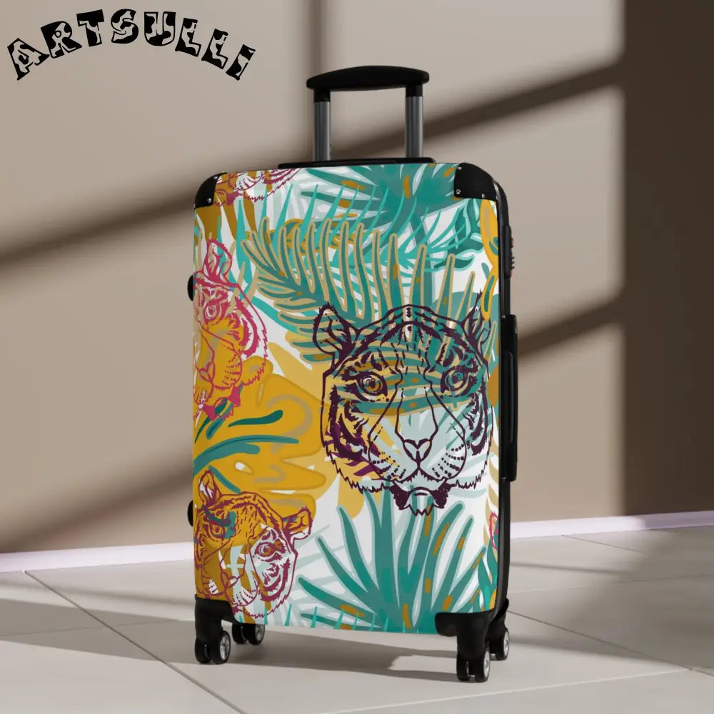 JAKKOUTTHEBXX Tropical Jungle Tigers Brown and Green Suitcase