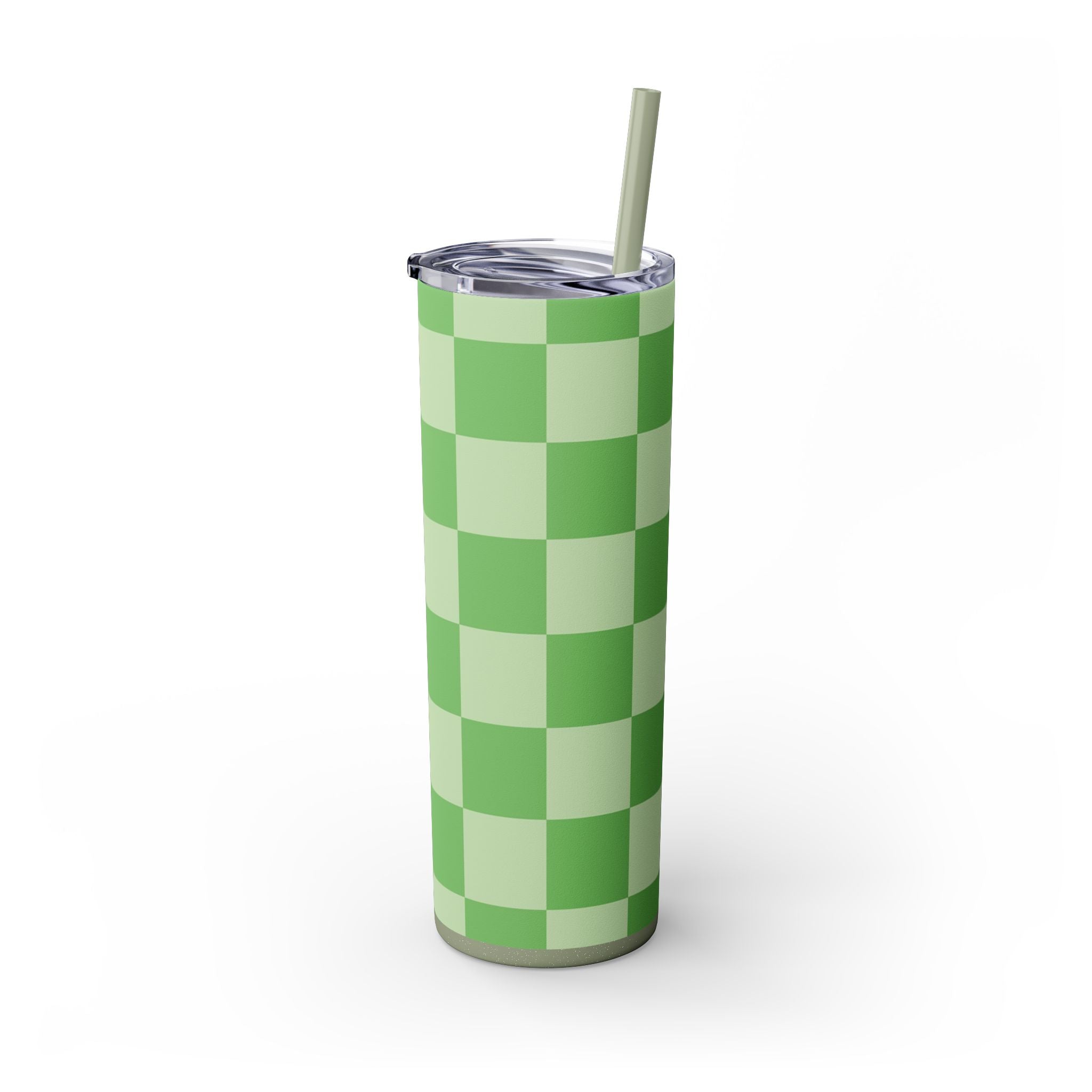 Checkerboard Green Skinny Tumbler with Straw, 20oz, Artsulli - Art is Long, Life is Short, Mug, , , , , , , 