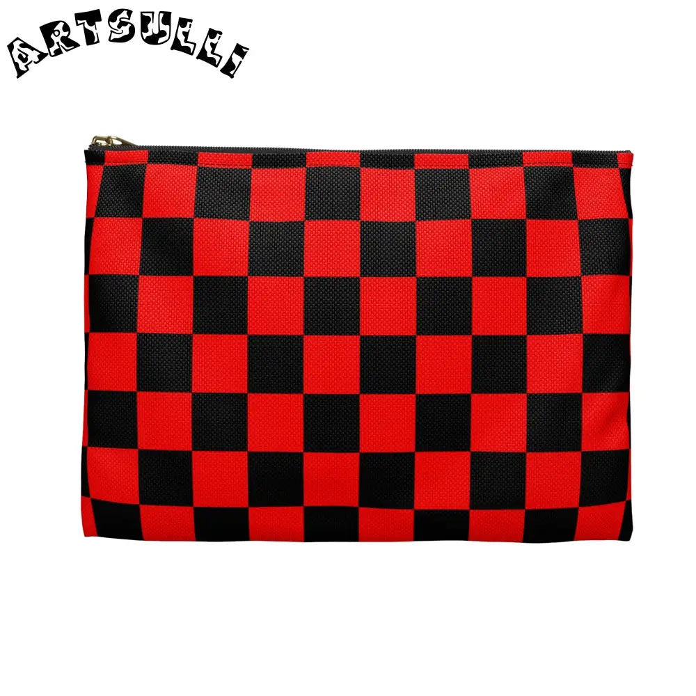 JAKKOUTTHEBXX Checkerboard Red and Black Accessory Pouch