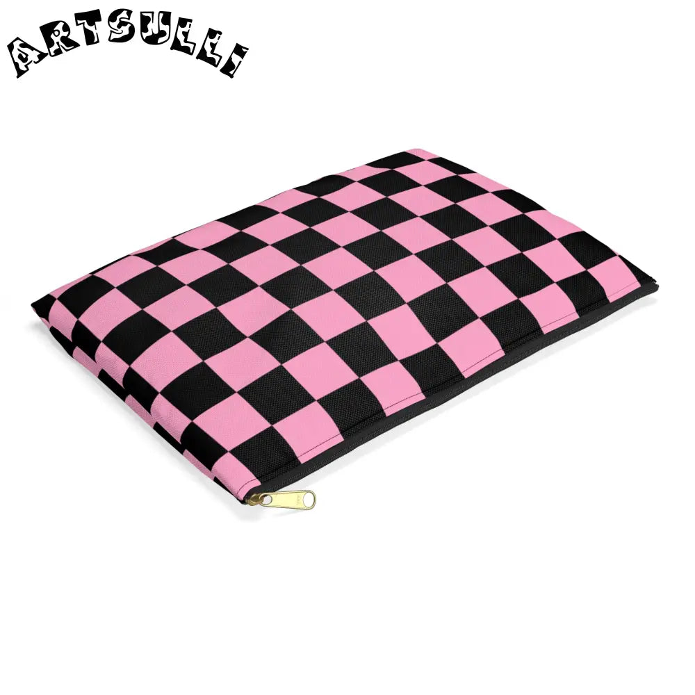 JAKKOUTTHEBXX Checkerboard Black and Pink Accessory Pouch