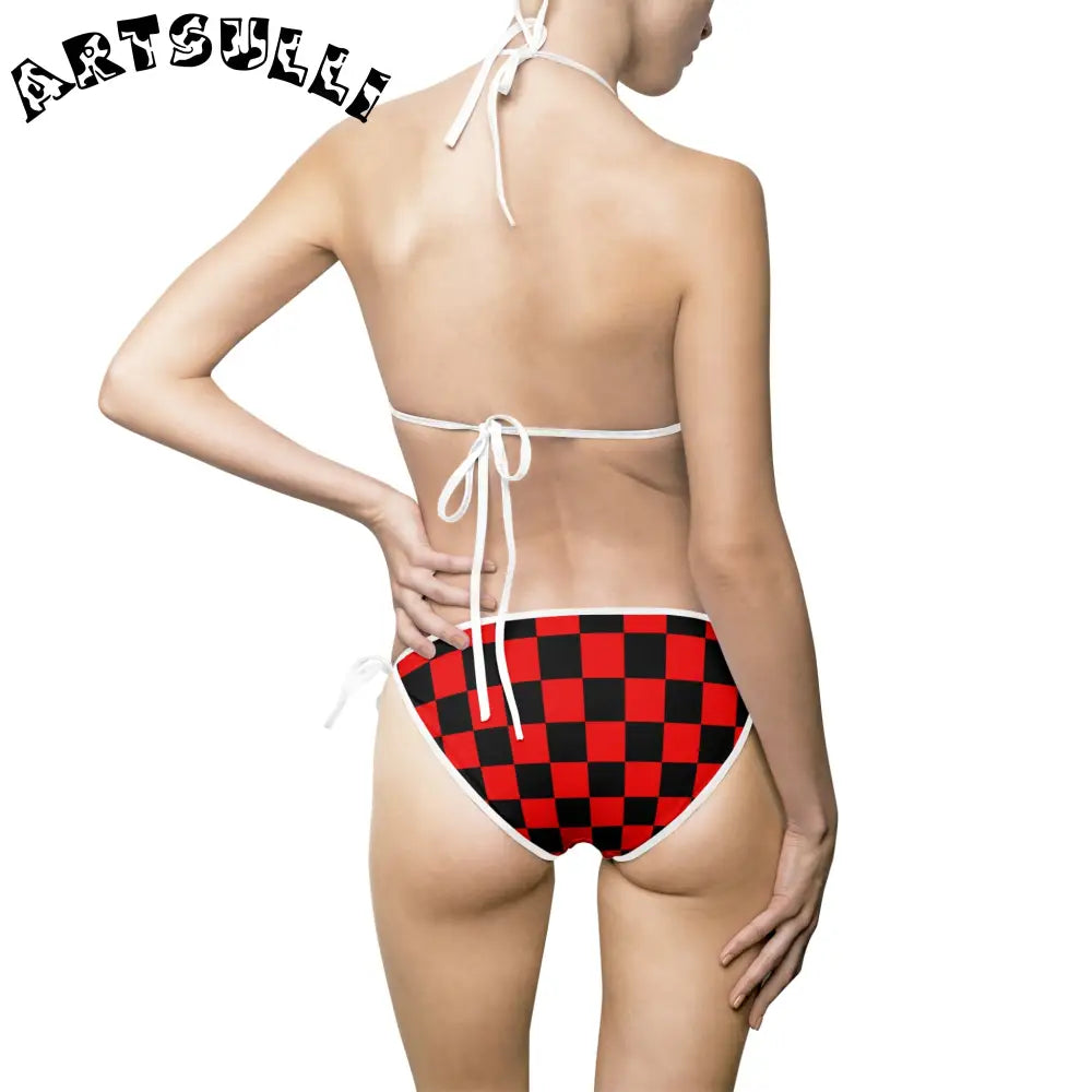 JAKKOUTTHEBXX Checkerboard Red and Black Women’s Bikini Swimsuit
