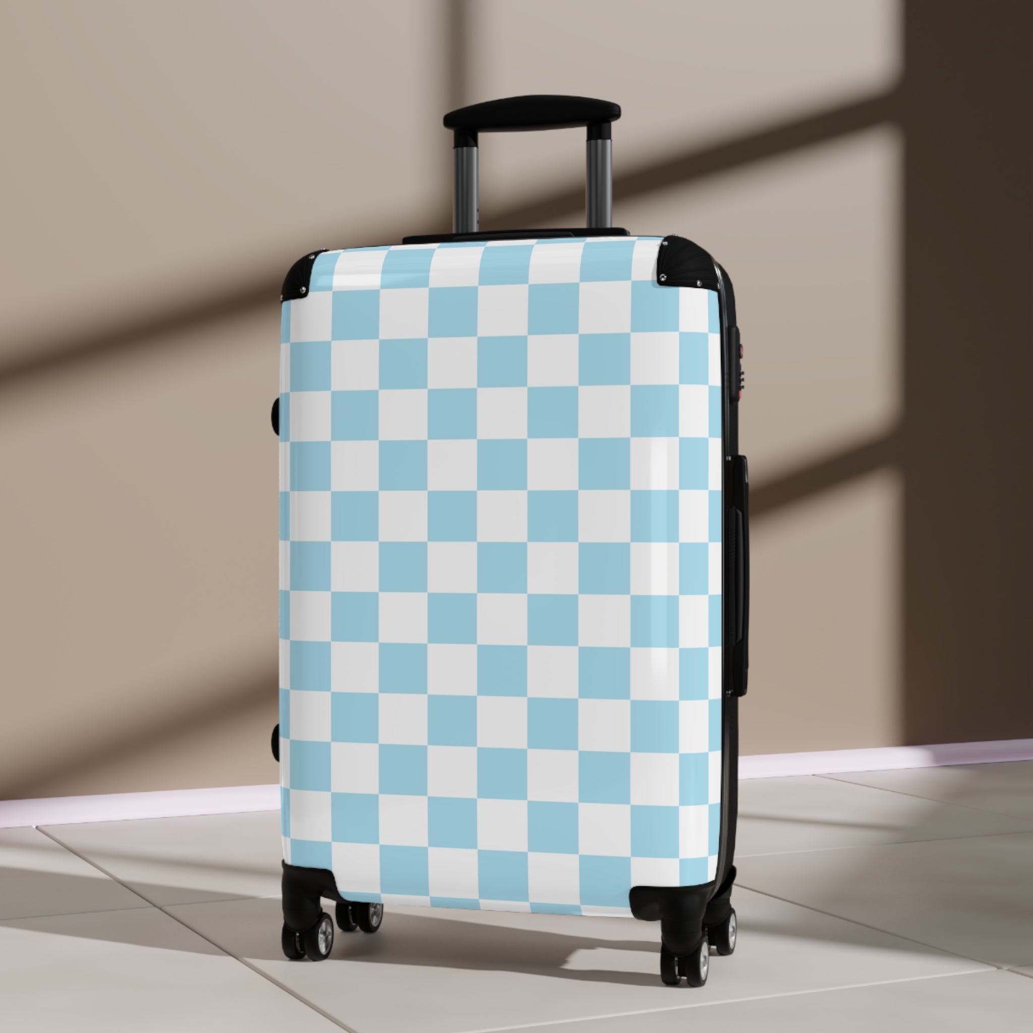 Checkerboard Sky Blue Suitcase, Artsulli - Art is Long, Life is Short, Bags, , , , , , , 