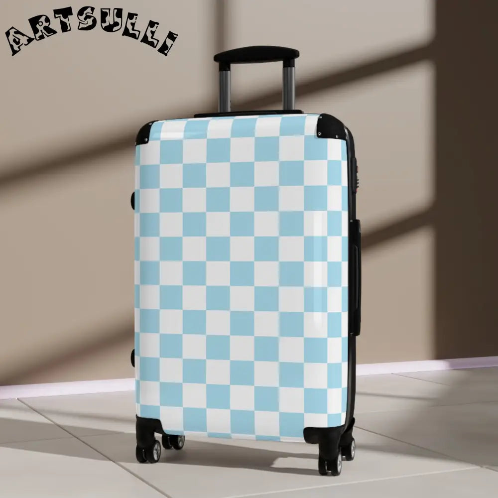 JAKKOUTTHEBXX Checkerboard Sky Blue Suitcase JAKKOUTTHEBXX Artsulli