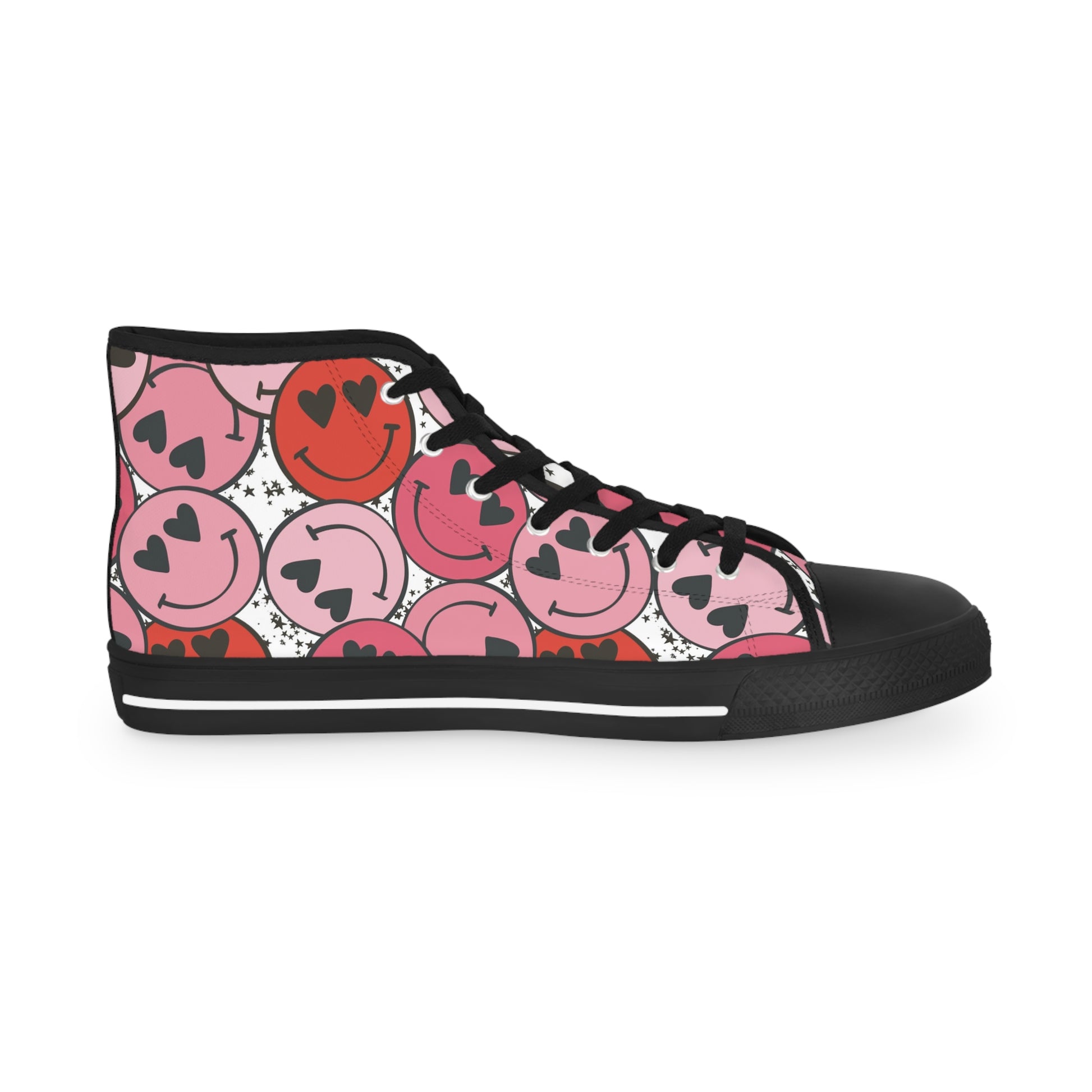 Smiley Face x Heart Eyes Pink and Red Men's High Top Sneakers, Artsulli - Art is Long, Life is Short, Shoes, , , , , , , 