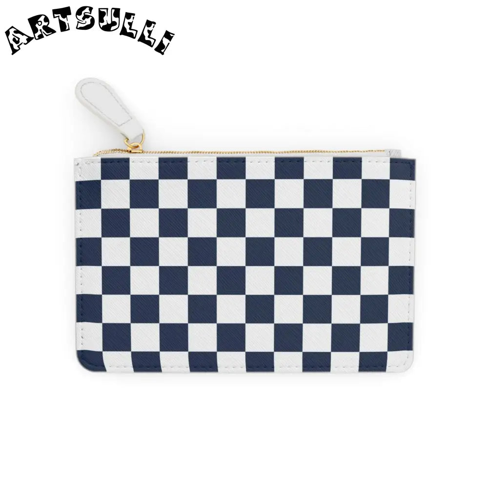JAKKOUTTHEBXX Checkerboard White and Navy Blue Mini Clutch Bag