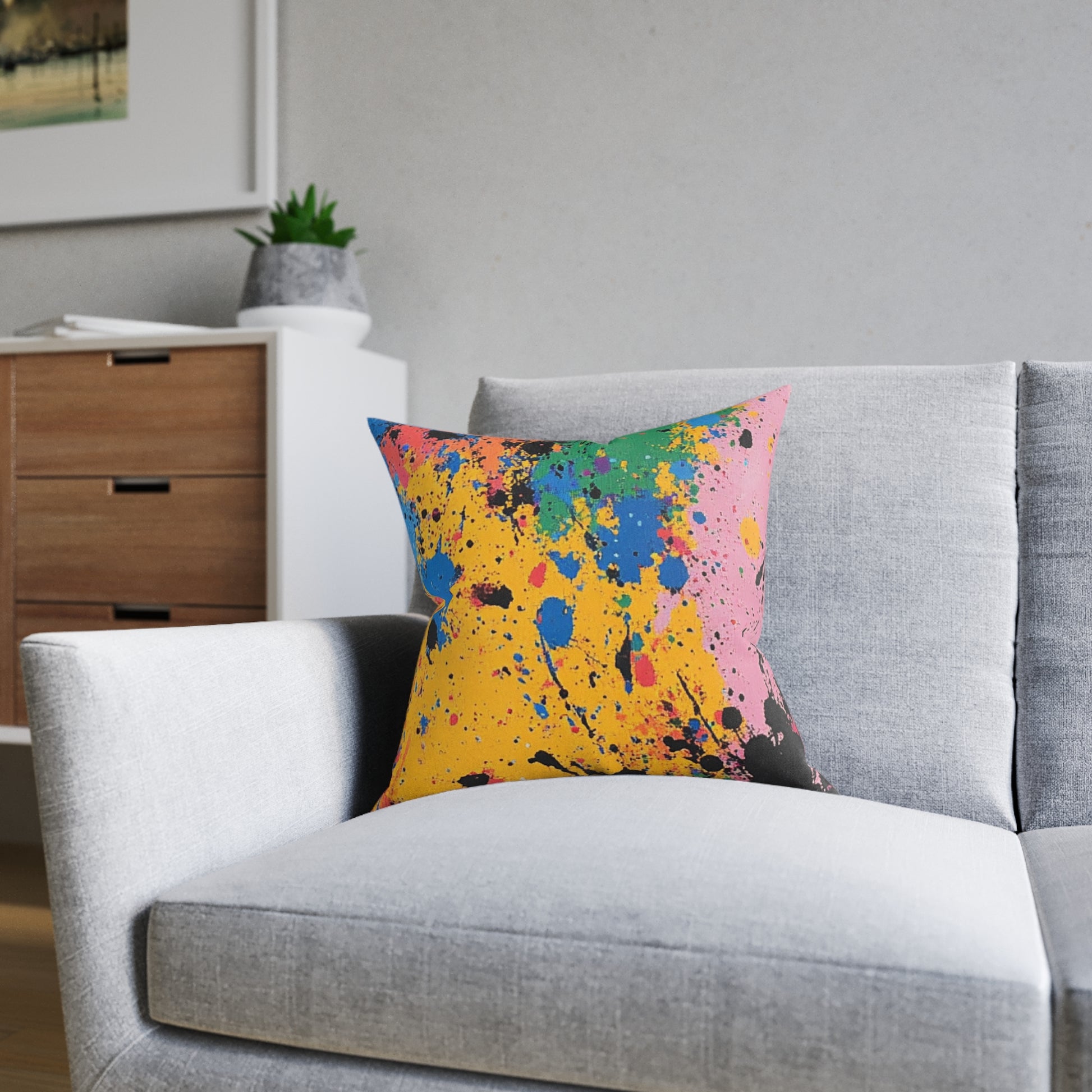 The Colors Of Paint Splatter Square Pillow - Pink Back, Artsulli - Art is Long, Life is Short, Home Decor, , , , , , , 