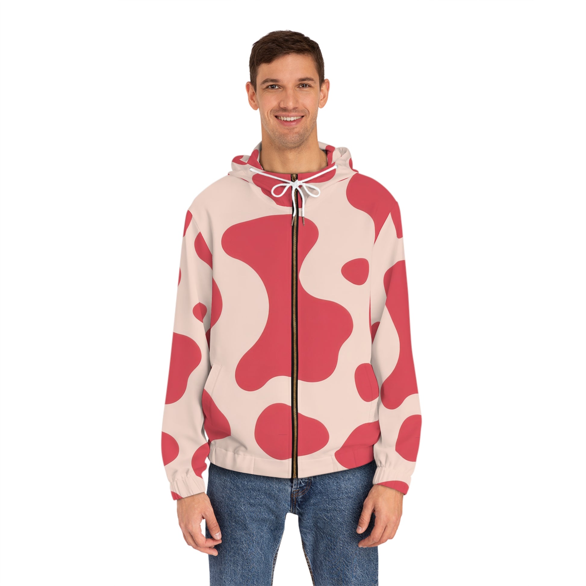 Red Jungle Cow Men's Full-Zip Hoodie (AOP), Artsulli - Art is Long, Life is Short, All Over Prints, , , , , , , 