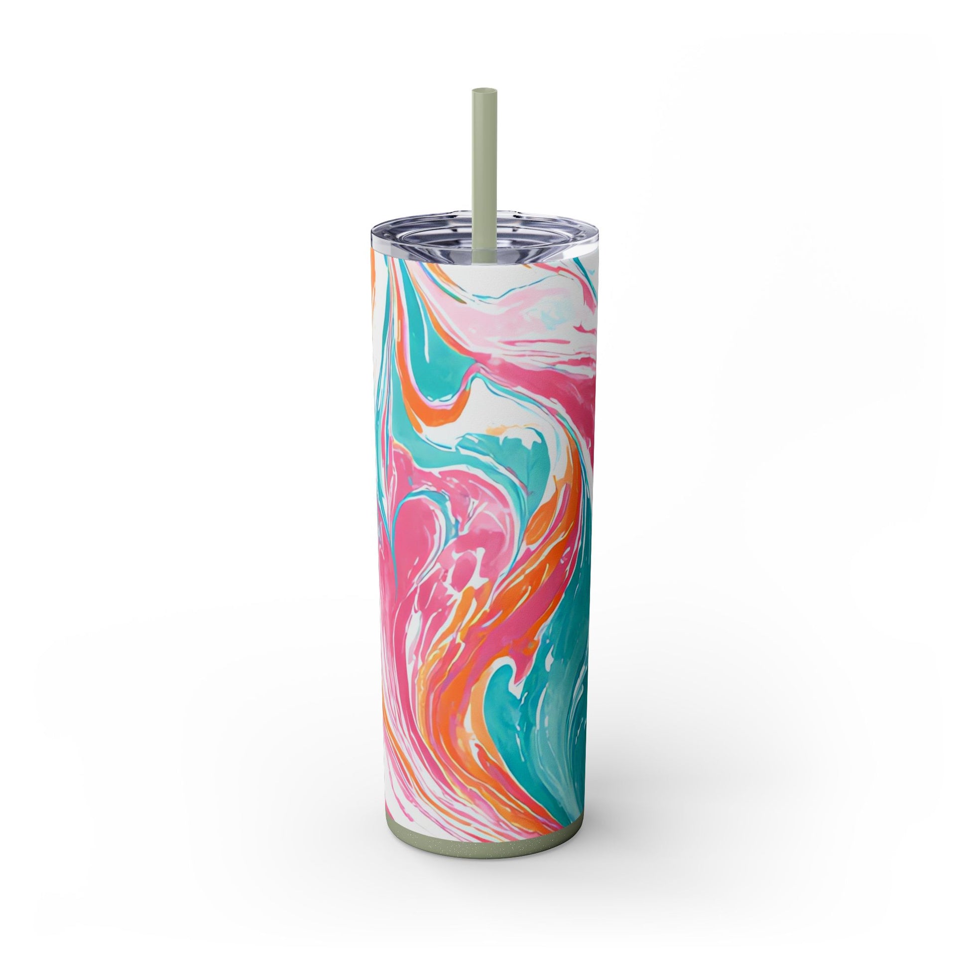 Liquid Pastel Spill Multi-Color Skinny Tumbler with Straw, 20oz, Artsulli - Art is Long, Life is Short, Mug, Finish, Glossy, Color, Glitter Seascape, Size, 20oz, 23508018117948520334