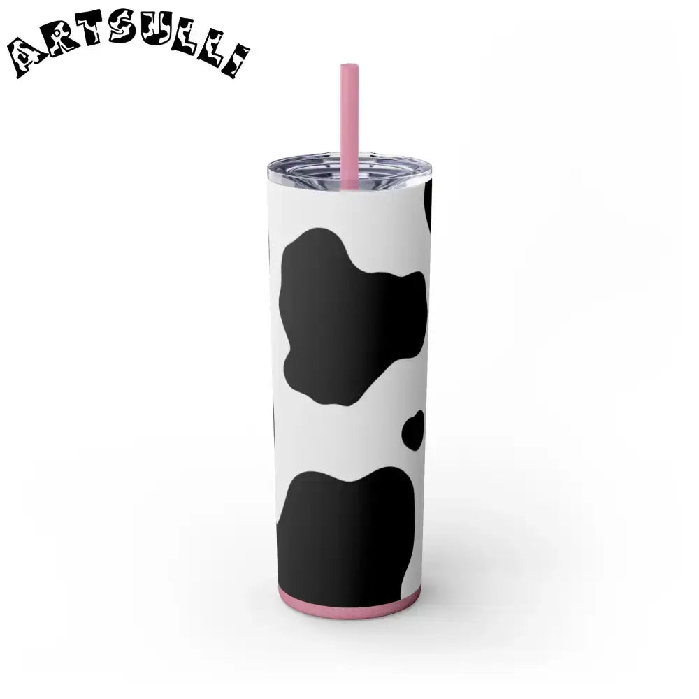 JAKKOUTTHEBXX White cow print skinny tumbler with clear lid