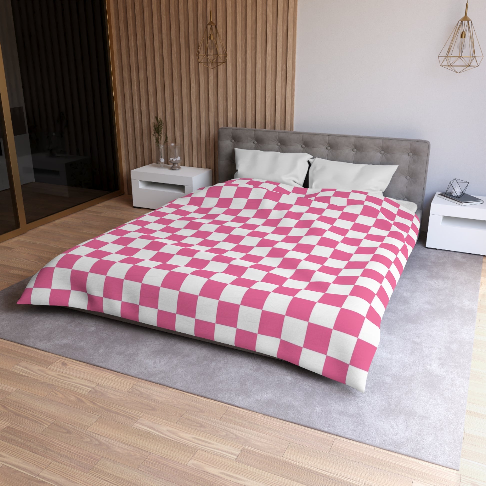 Yuyushiki Pink Check Microfiber Duvet Cover, Artsulli - Art is Long, Life is Short, Home Decor, , , , , , , 