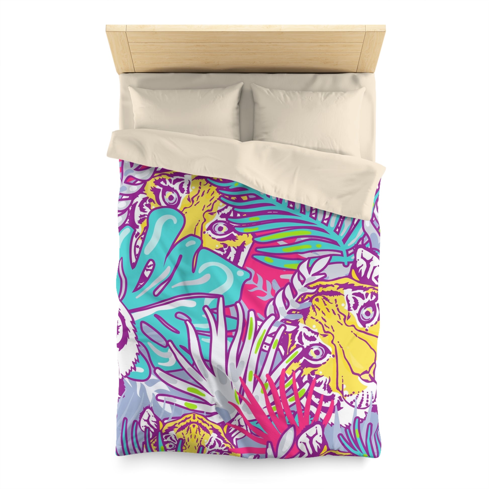 Tropical Floral Tigers Torquise and Purple Microfiber Duvet Cover, Artsulli - Art is Long, Life is Short, Home Decor, , , , , , , 