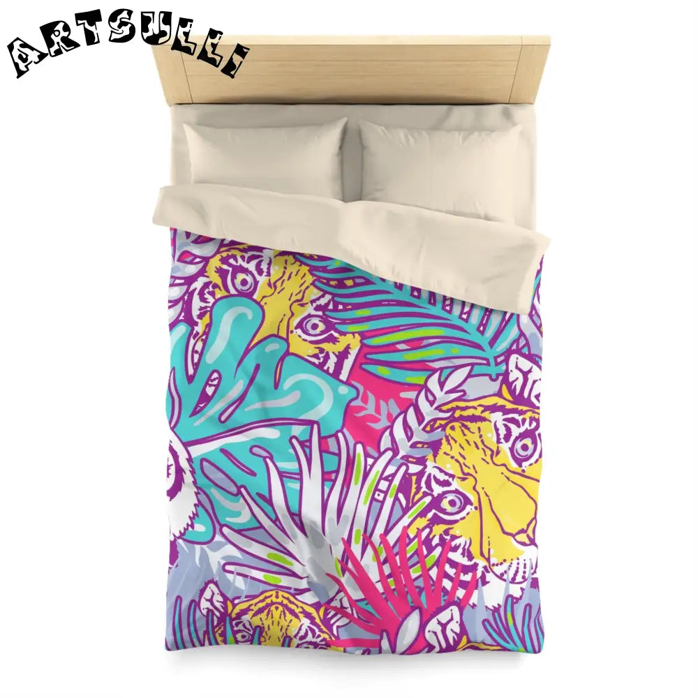 JAKKOUTTHEBXX Tropical Floral Tigers Torquise and Purple Microfiber