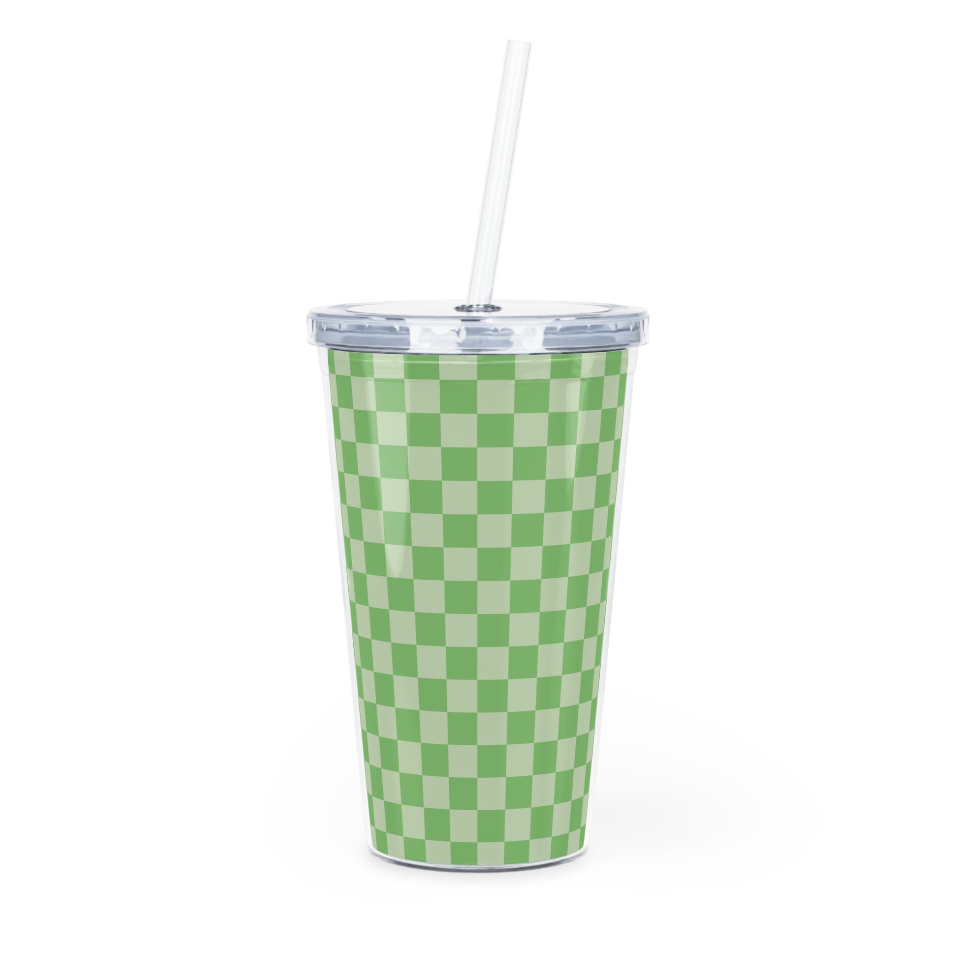 Checkerboard II Green Plastic Tumbler with Straw, Artsulli - Art is Long, Life is Short, Mug, Size, 20oz, Color, Transparent, , , 54312605687017629520