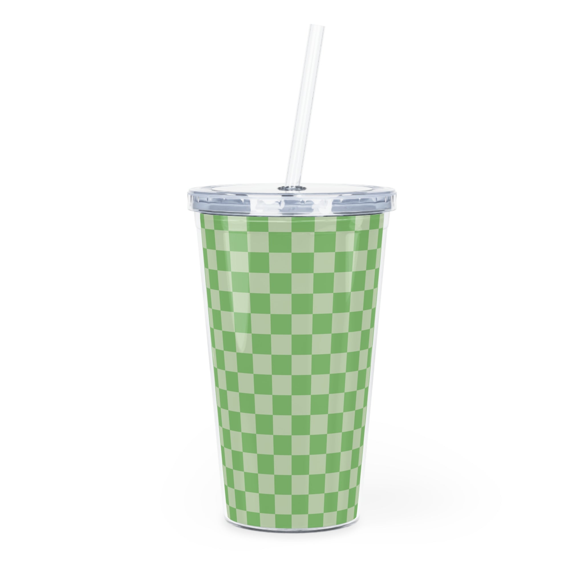 Checkerboard II Green Plastic Tumbler with Straw, Artsulli - Art is Long, Life is Short, Mug, Size, 20oz, Color, Transparent, , , 54312605687017629520