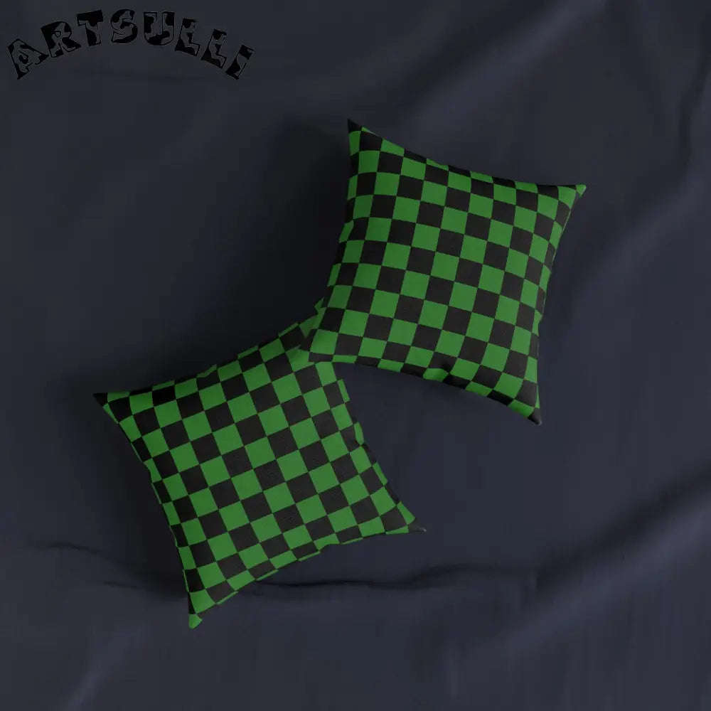 JAKKOUTTHEBXX Checkerboard Green and Black Square Pillow