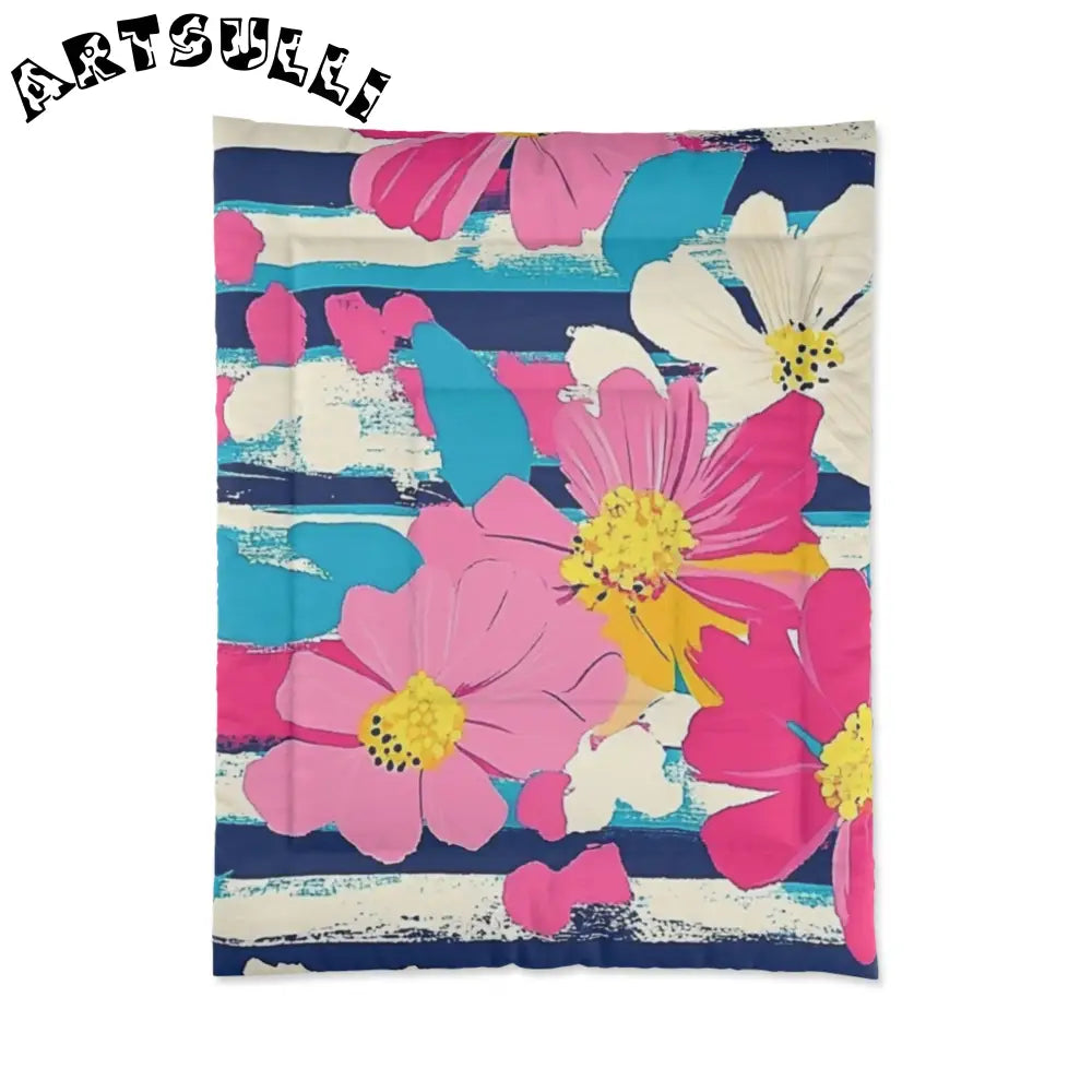 JAKKOUTTHEBXX Dayglo Floral Stripes Multi-Color Comforter