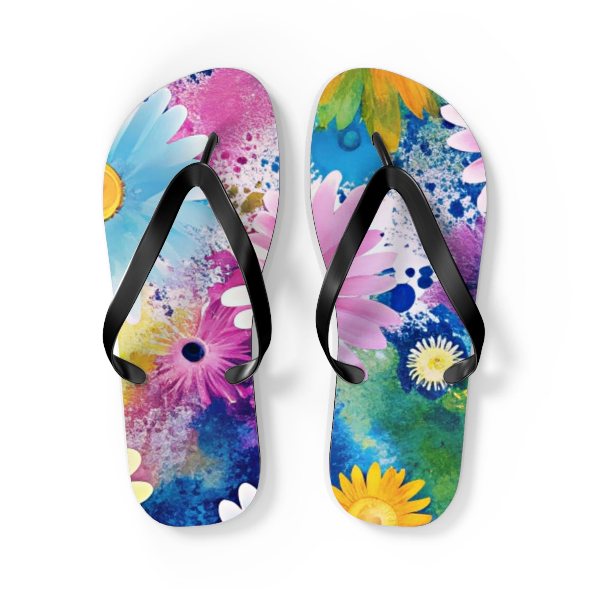 Magical Flower Explosion Multi-Color Flip Flops, Artsulli - Art is Long, Life is Short, Shoes, Size, L, Color, Black sole, , , 51209997599095