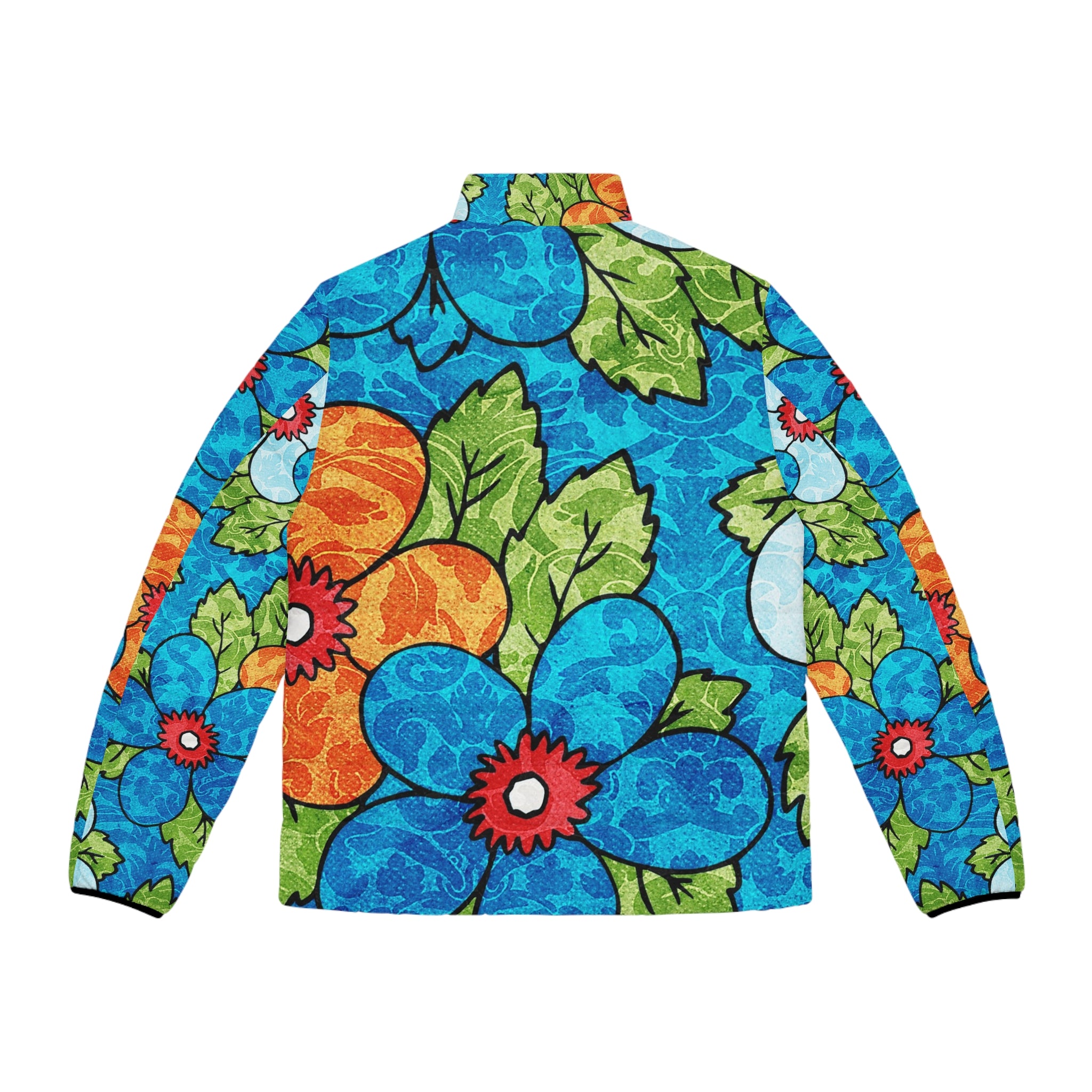 Blue Orange Groovy Men's Puffer Jacket (AOP), Artsulli - Art is Long, Life is Short, All Over Prints, , , , , , , 