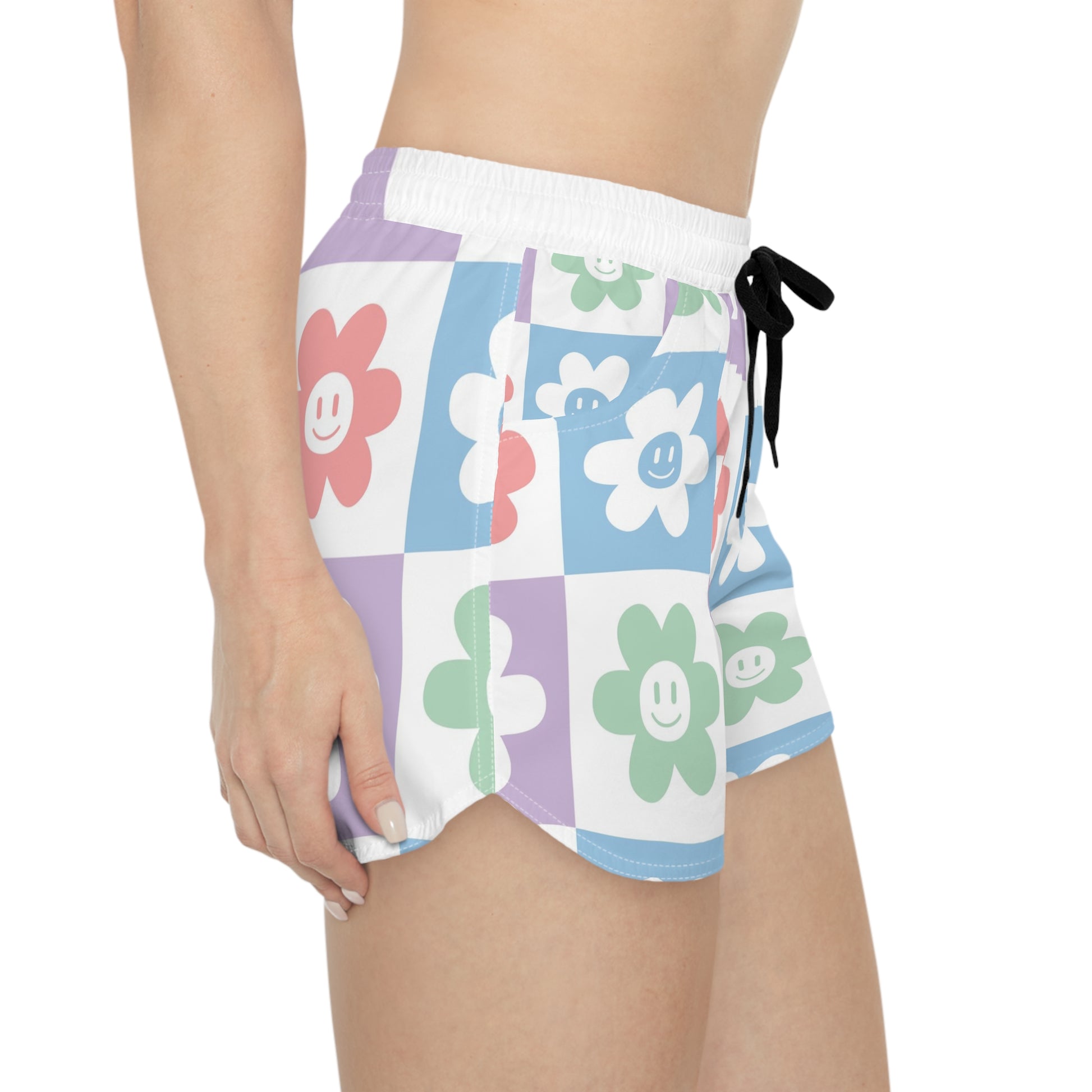Chessboard x Smiley Face Flowers Multi-Color Women's Casual Shorts (AOP), Artsulli - Art is Long, Life is Short, All Over Prints, , , , , , , 